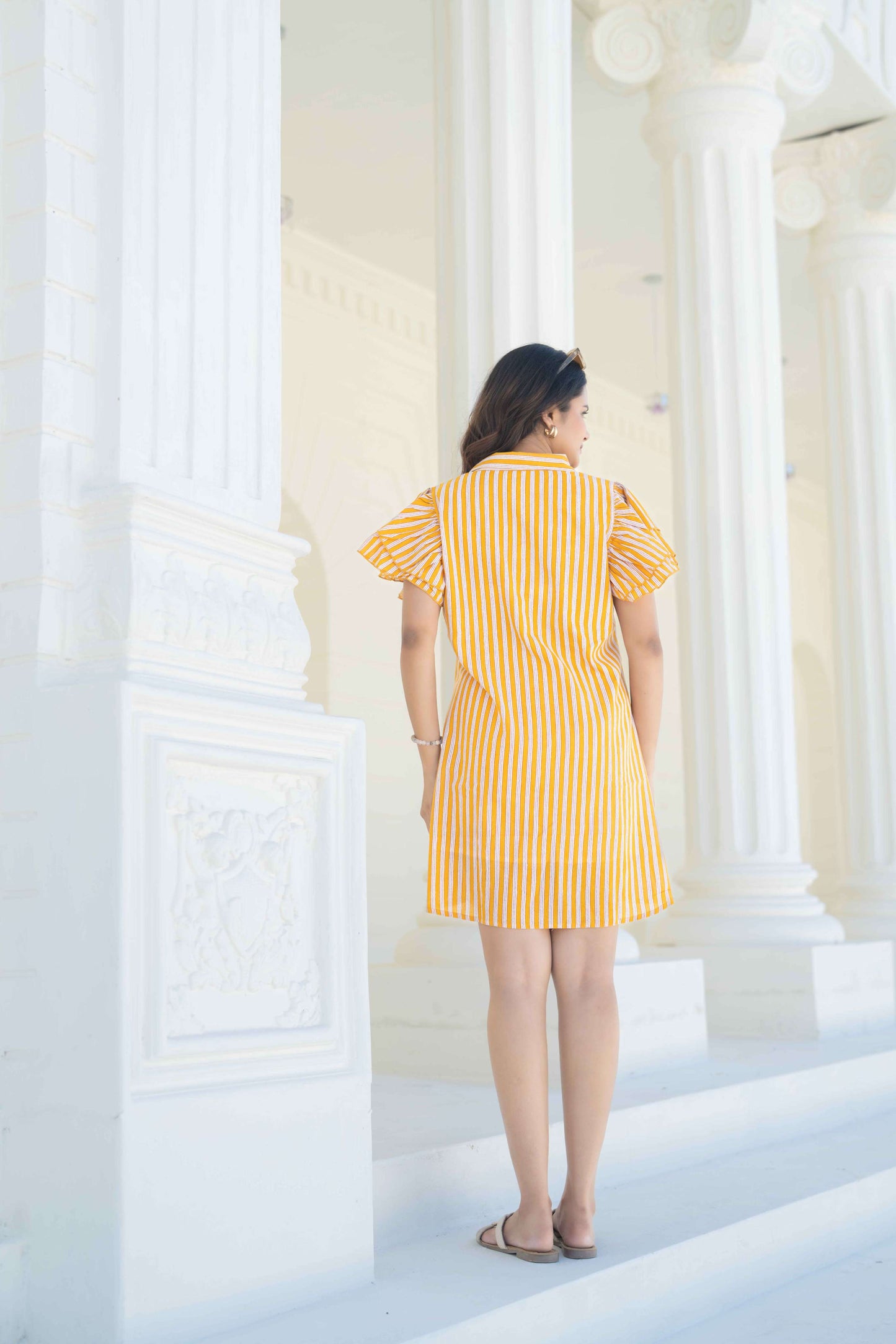 Yellow & White Stripe Short Dress