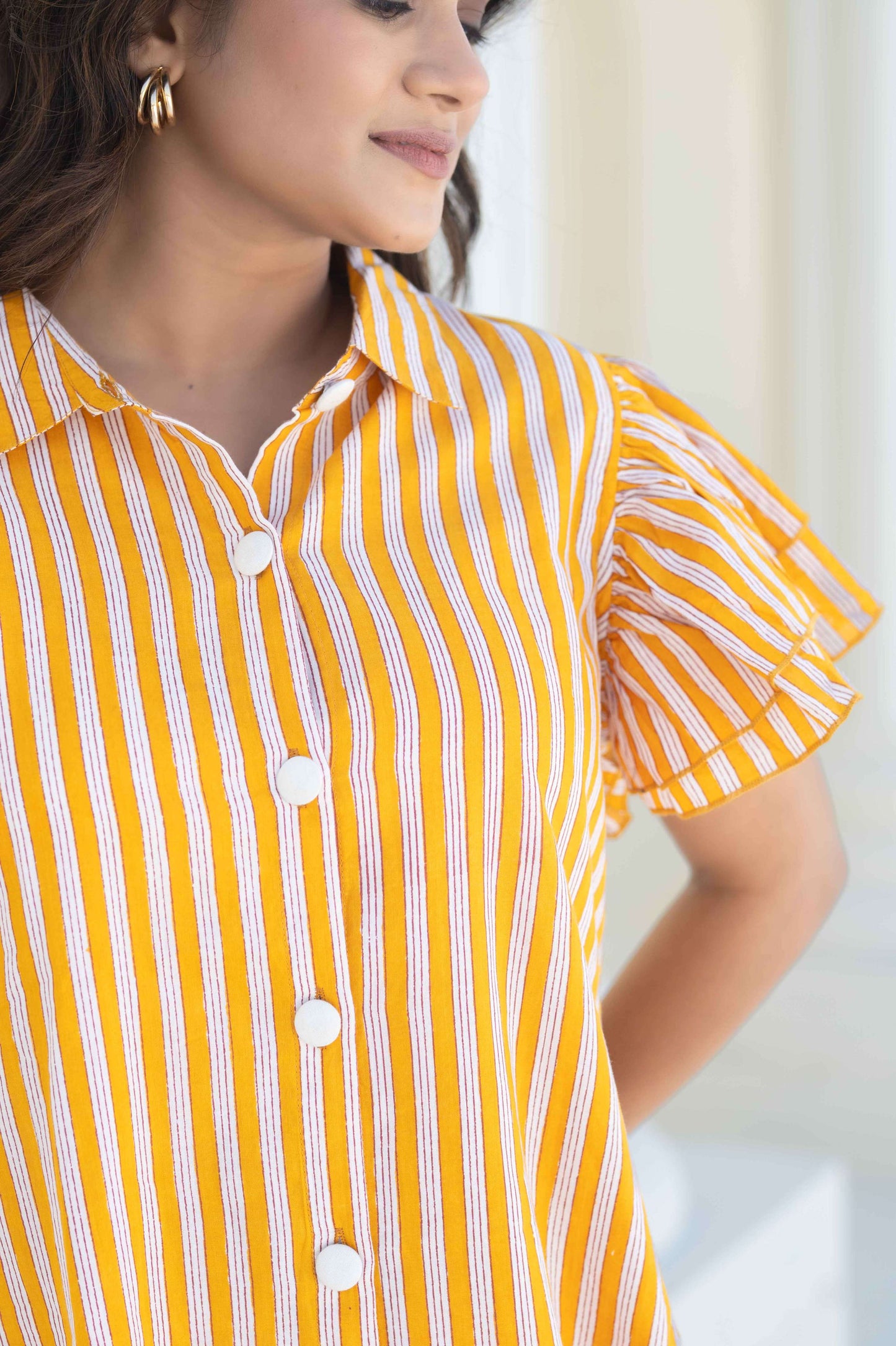Yellow & White Stripe Short Dress