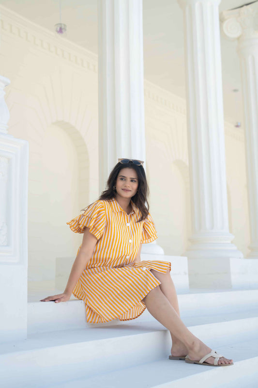 Yellow & White Stripe Short Dress