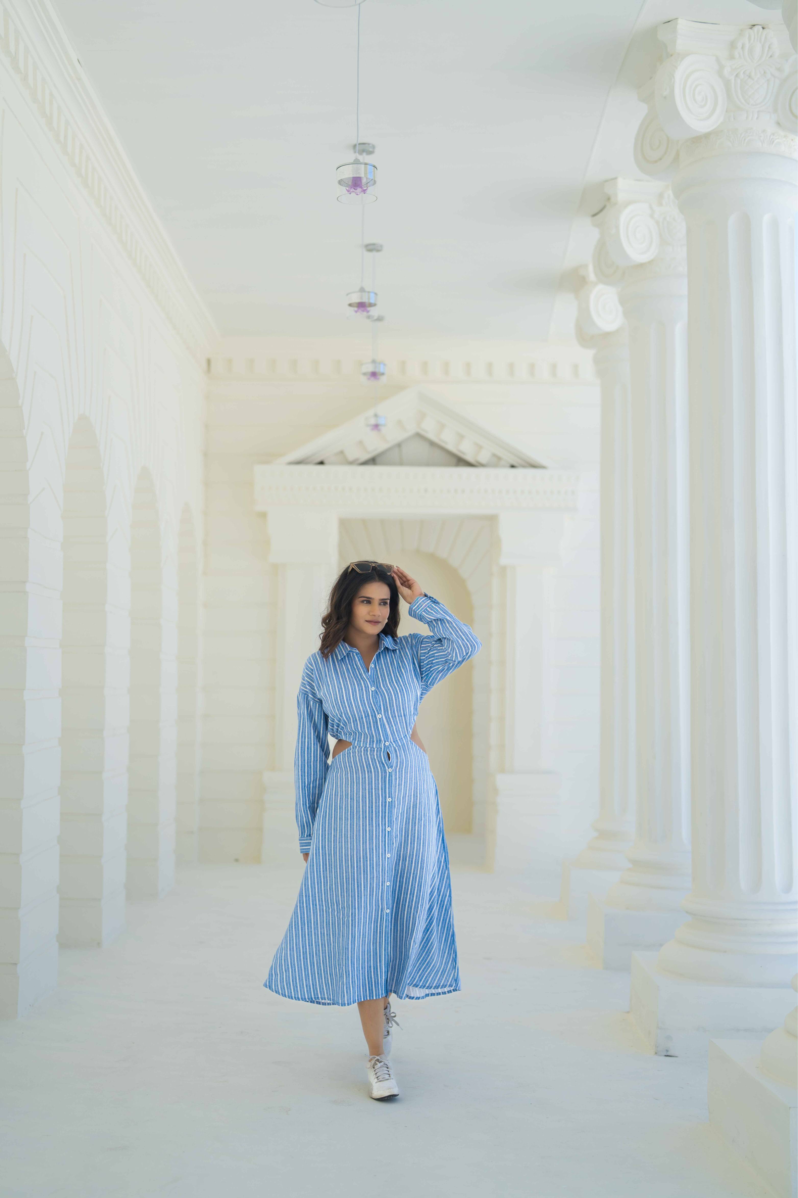 Blue Yarn Died Shirt Dress