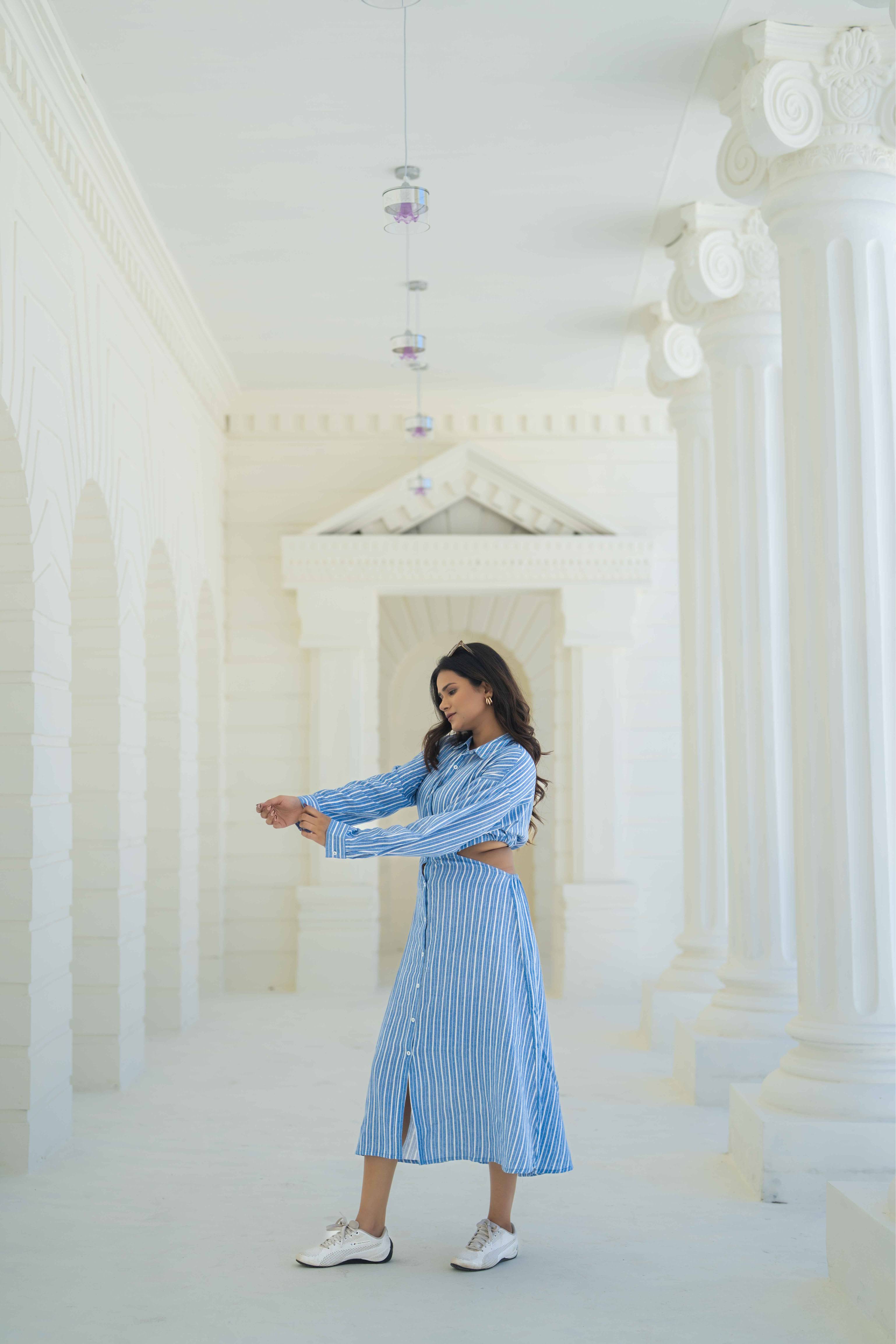 Blue Yarn Died Shirt Dress