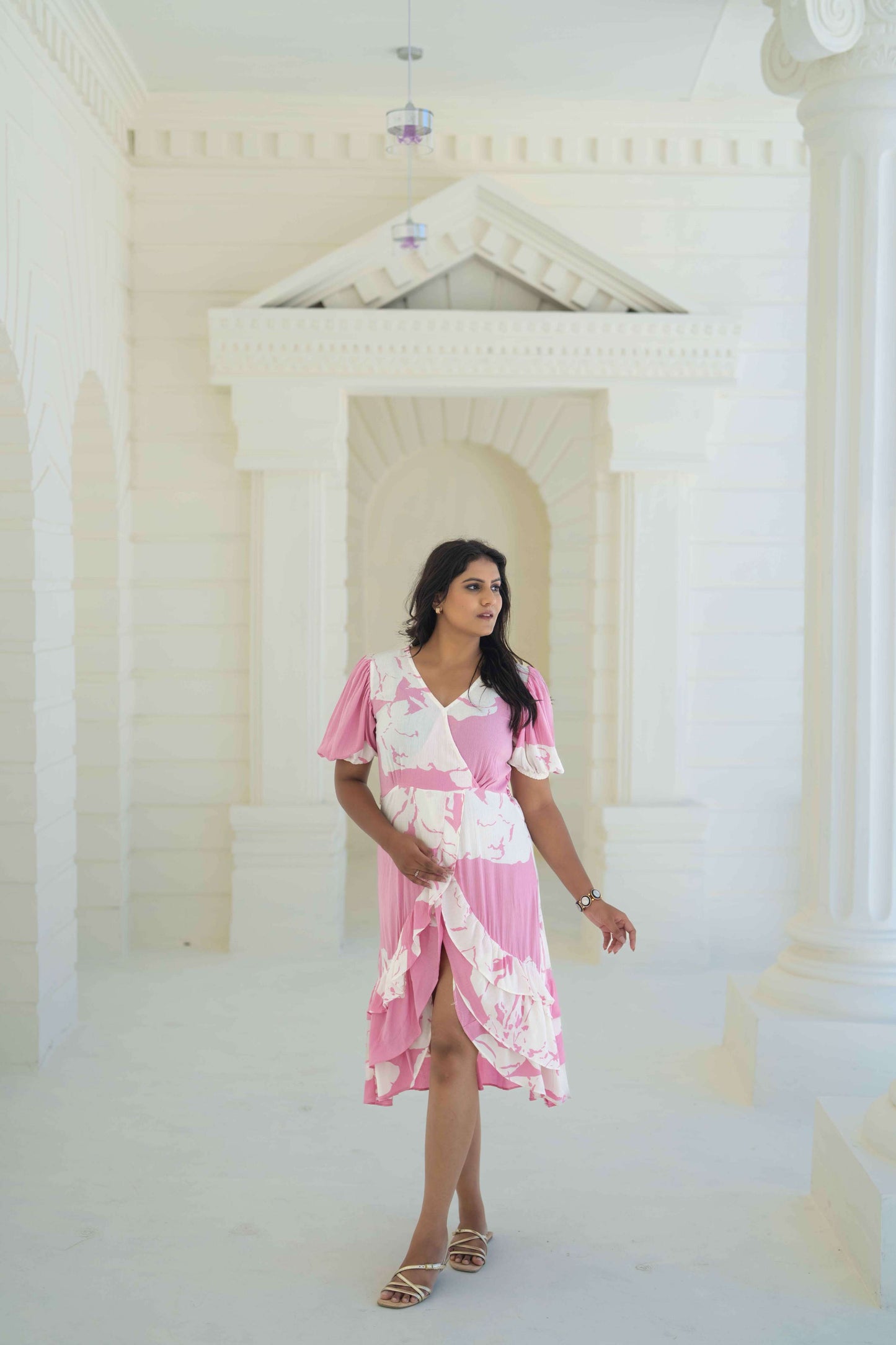 Pink & White Bottom Frill Dress