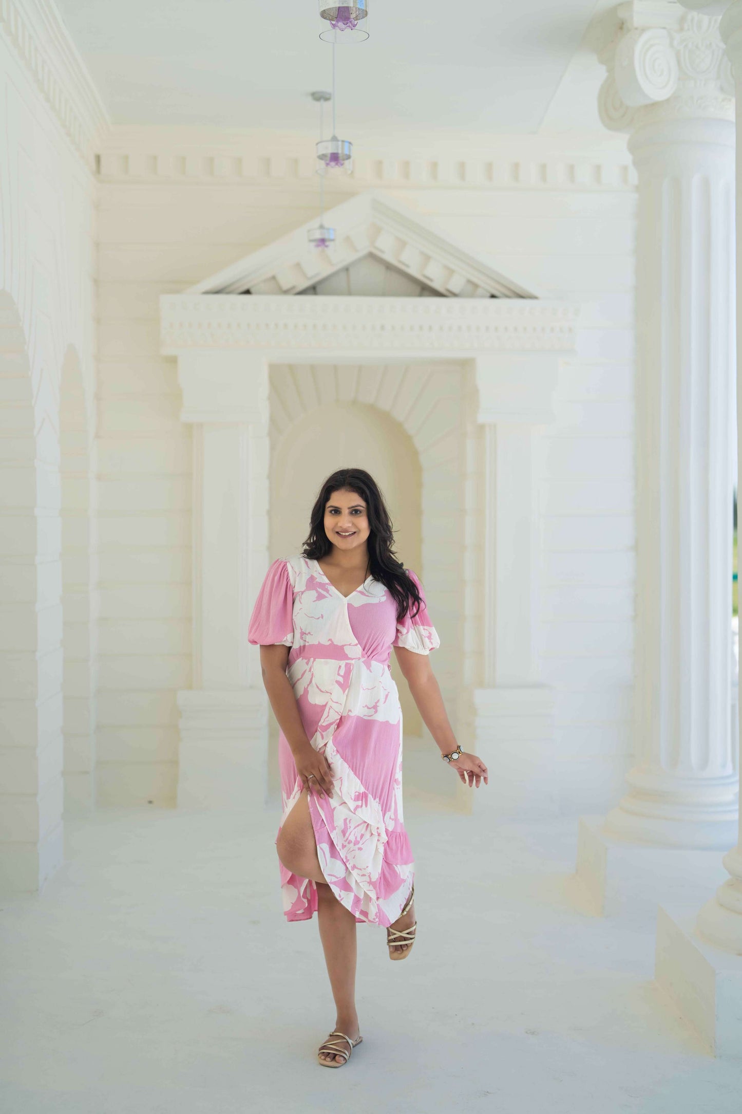 Pink & White Bottom Frill Dress