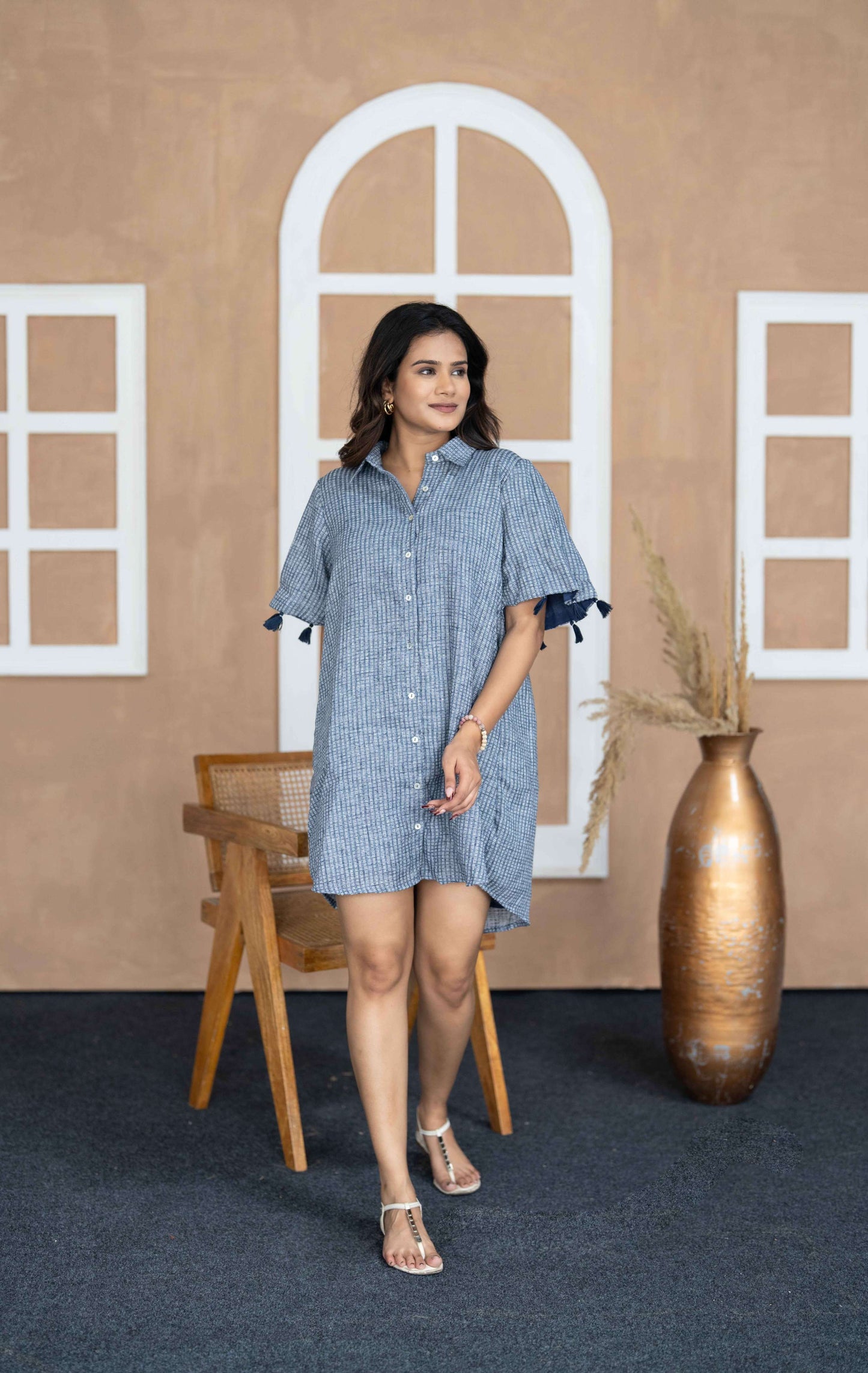 Blue sqr Print Short Dress