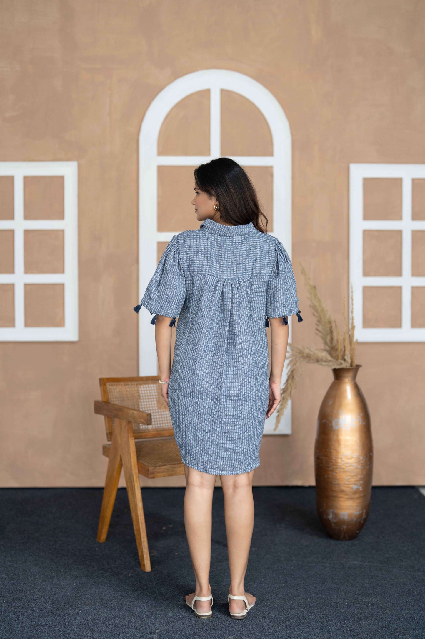 Blue sqr Print Short Dress