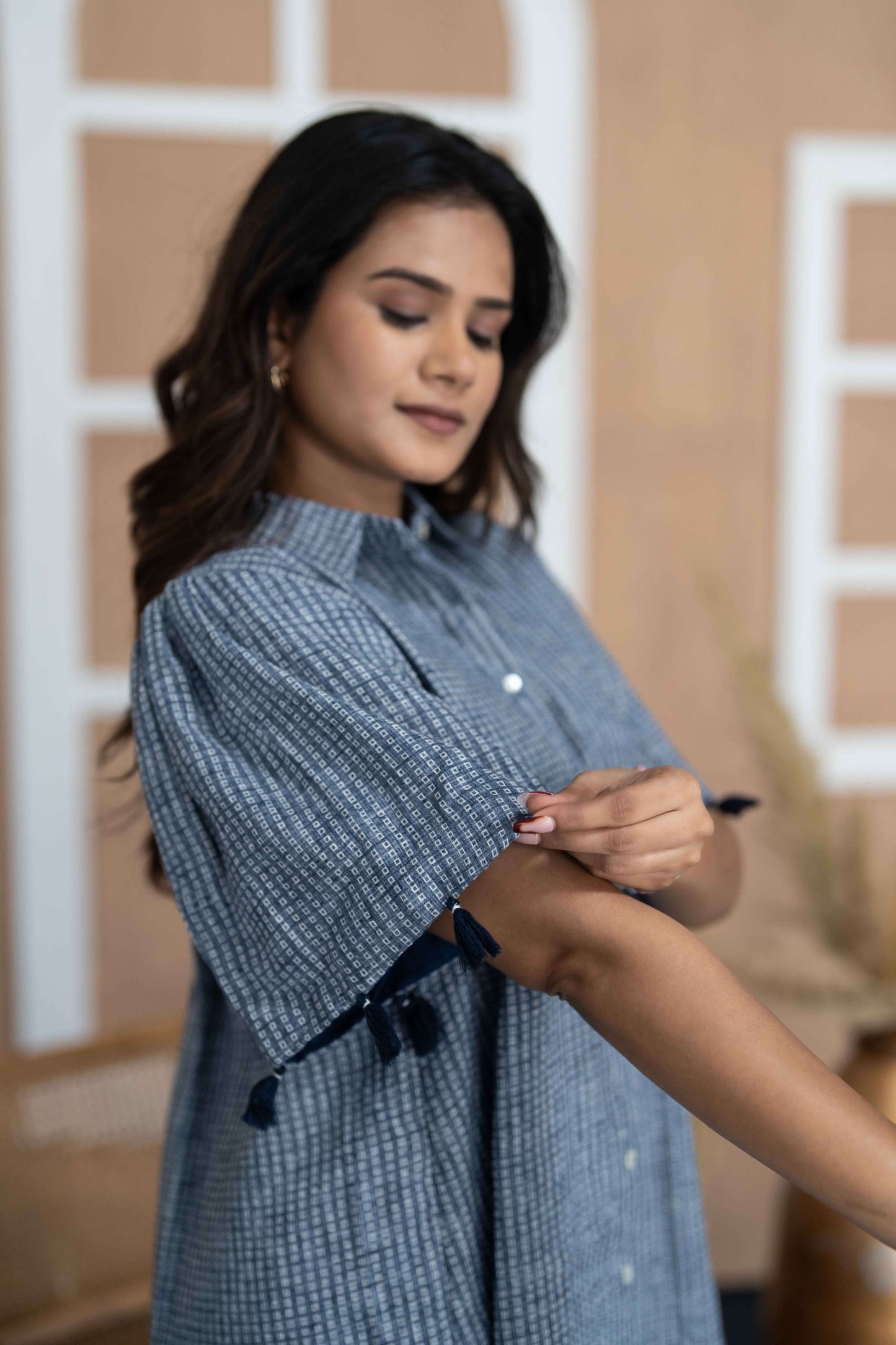 Blue sqr Print Short Dress