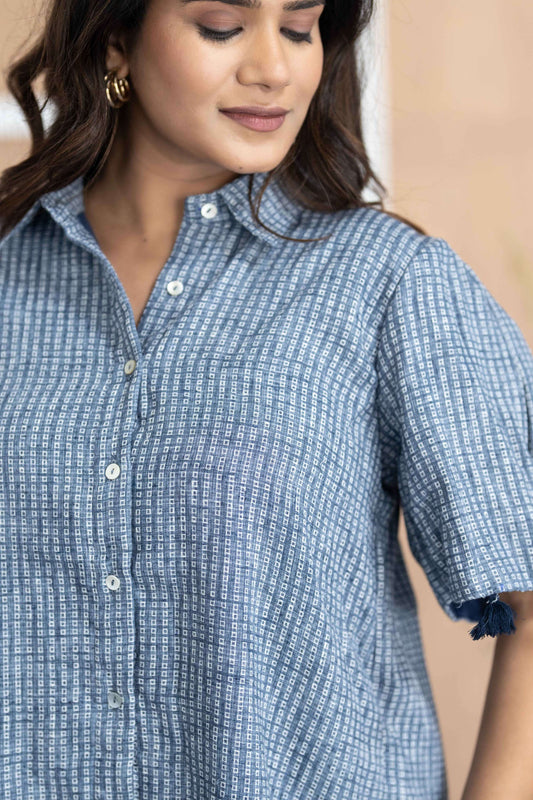 Blue sqr Print Short Dress