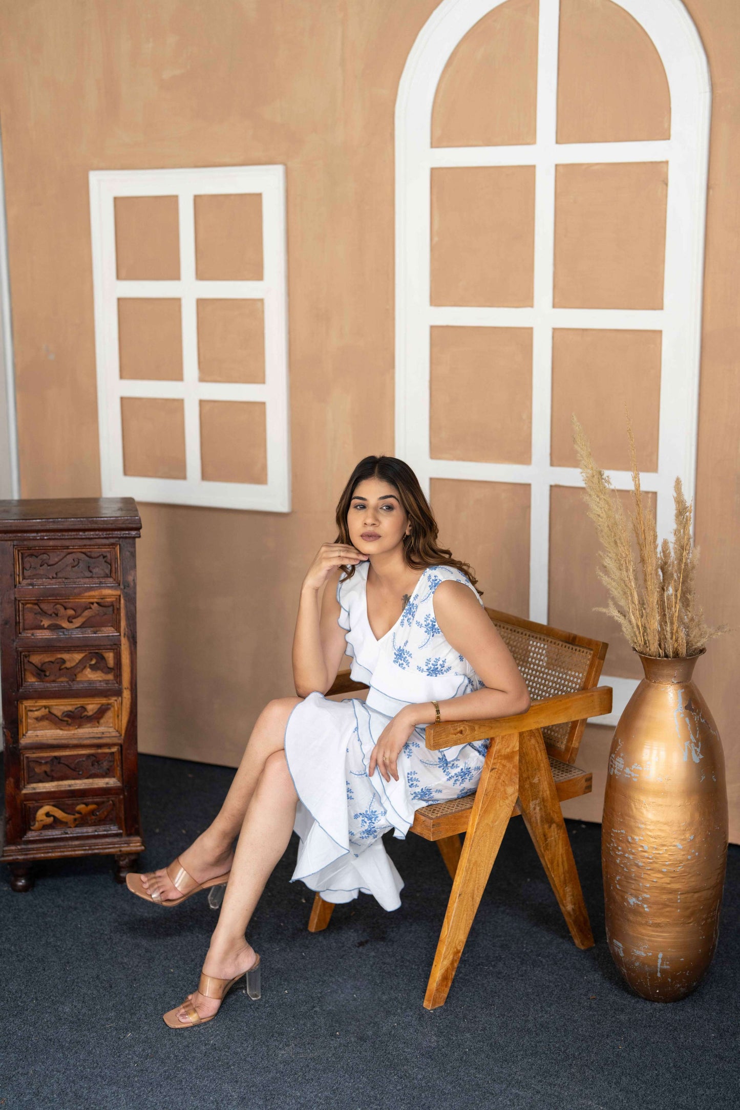 White shifli frill dress