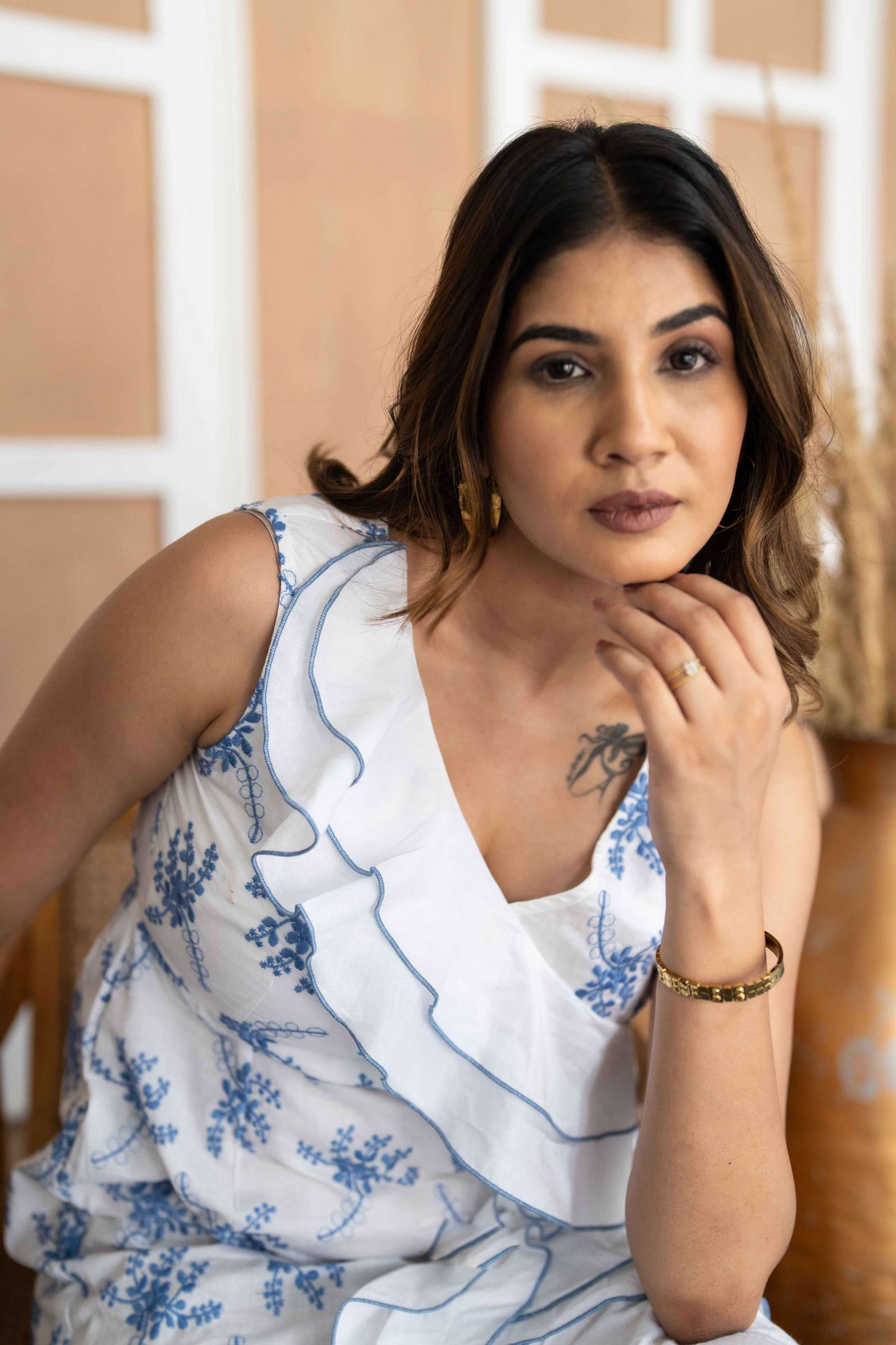 White shifli frill dress