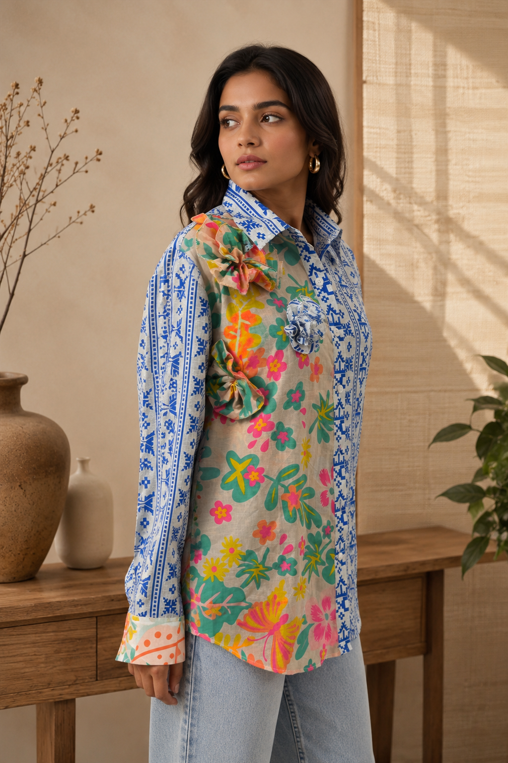Half & Half Flower Shirt