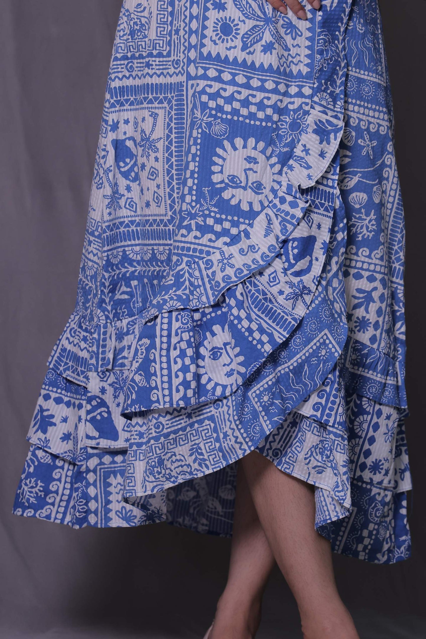 Blue & White Bottom Frill Dress