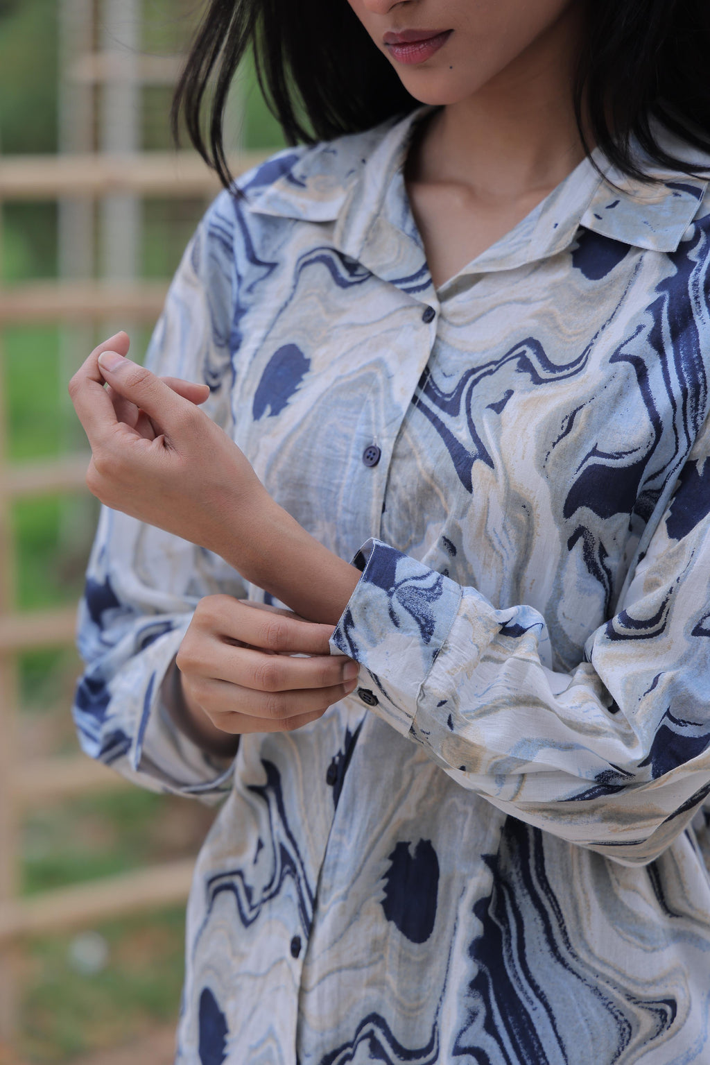 Blue Marble Print Cotton Shirt