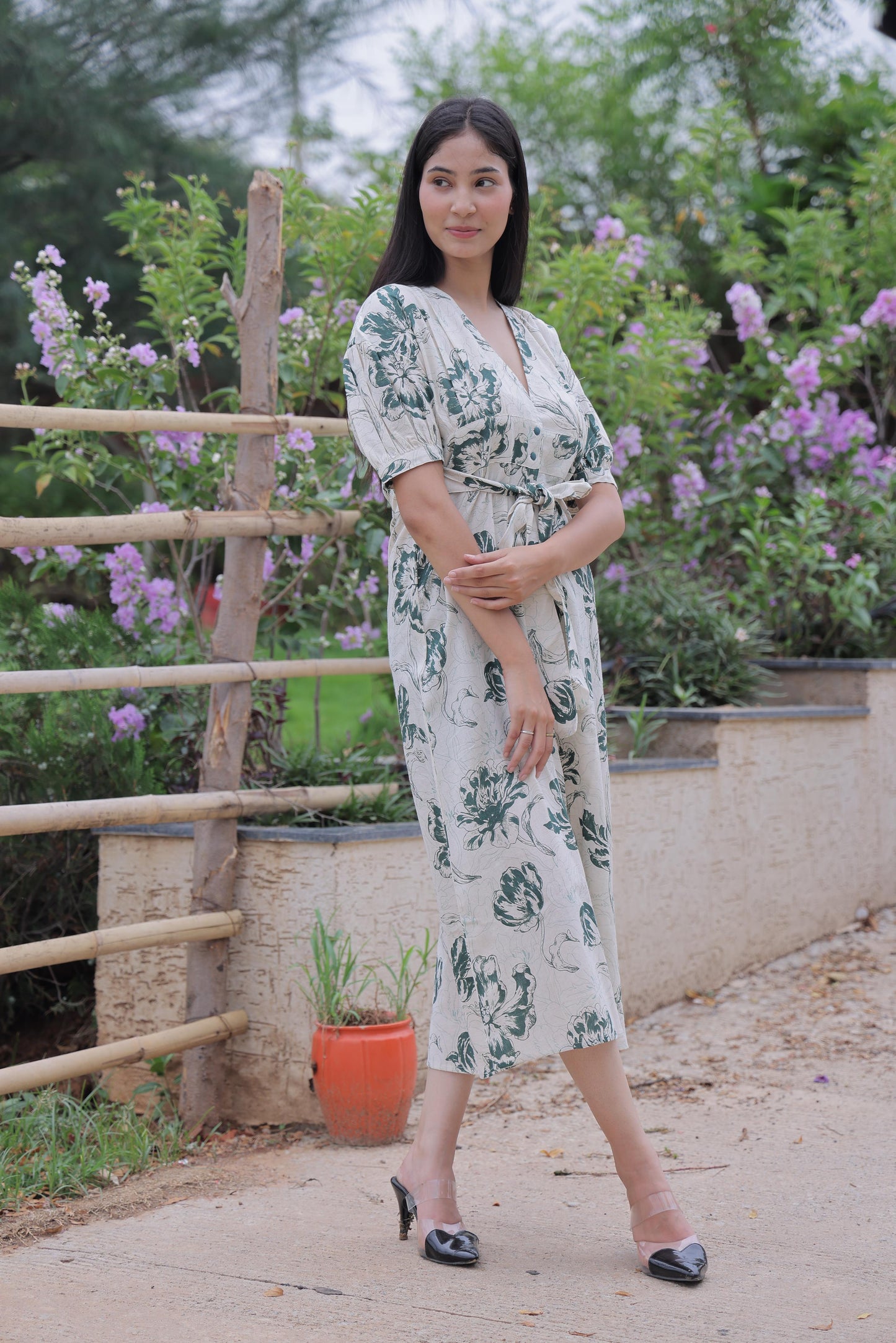 Green Botanical Midi Dress