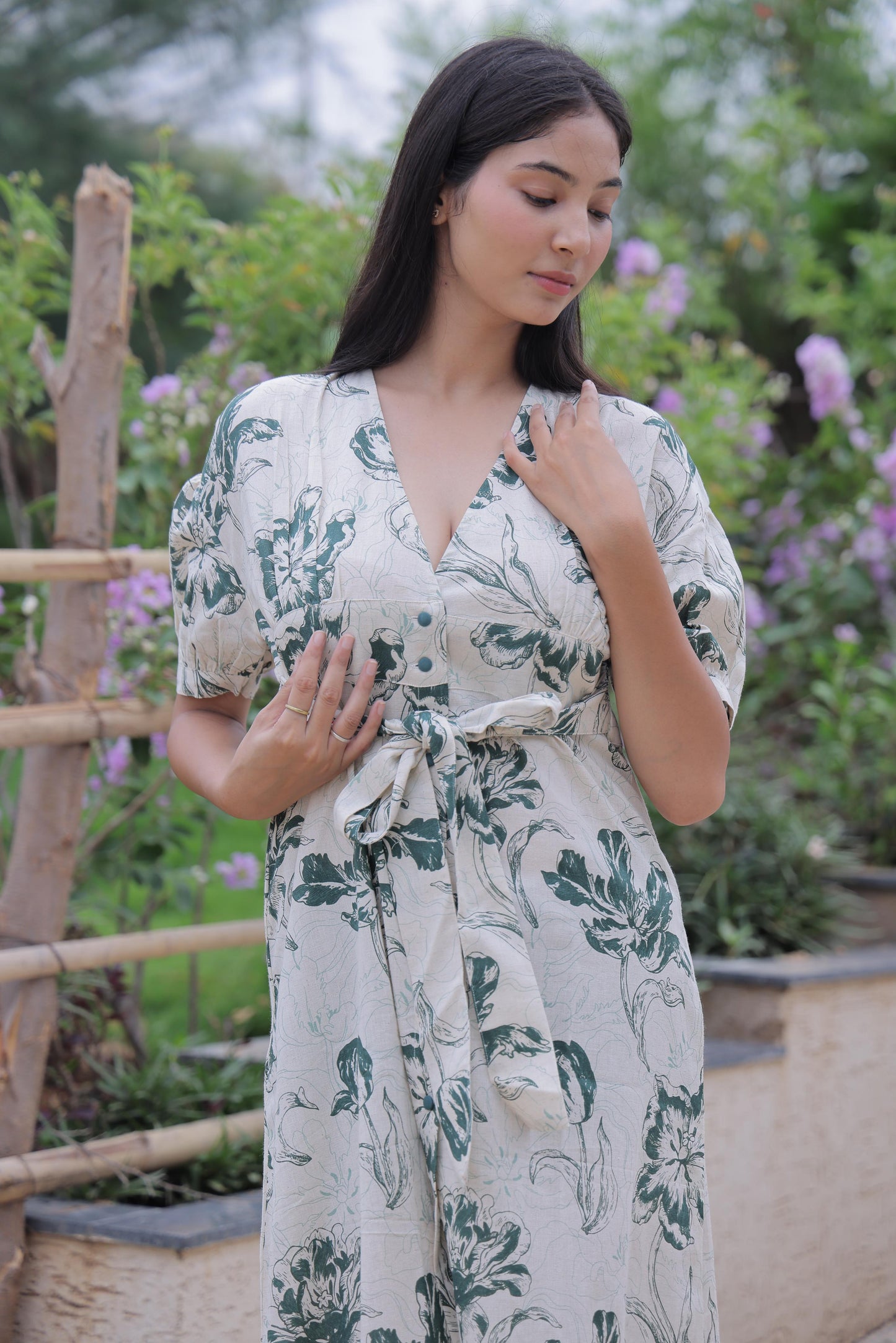 Green Botanical Midi Dress