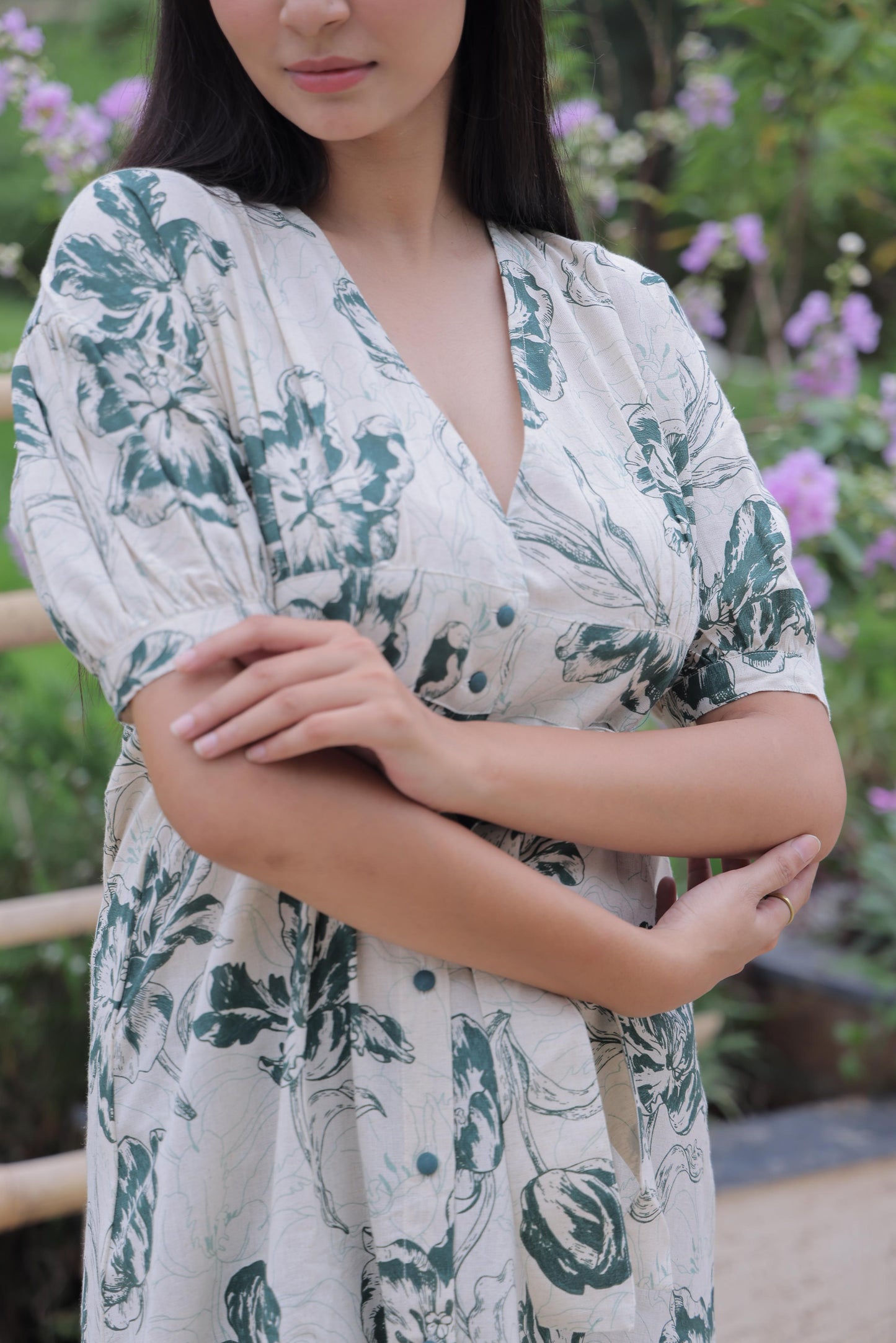Green Botanical Midi Dress