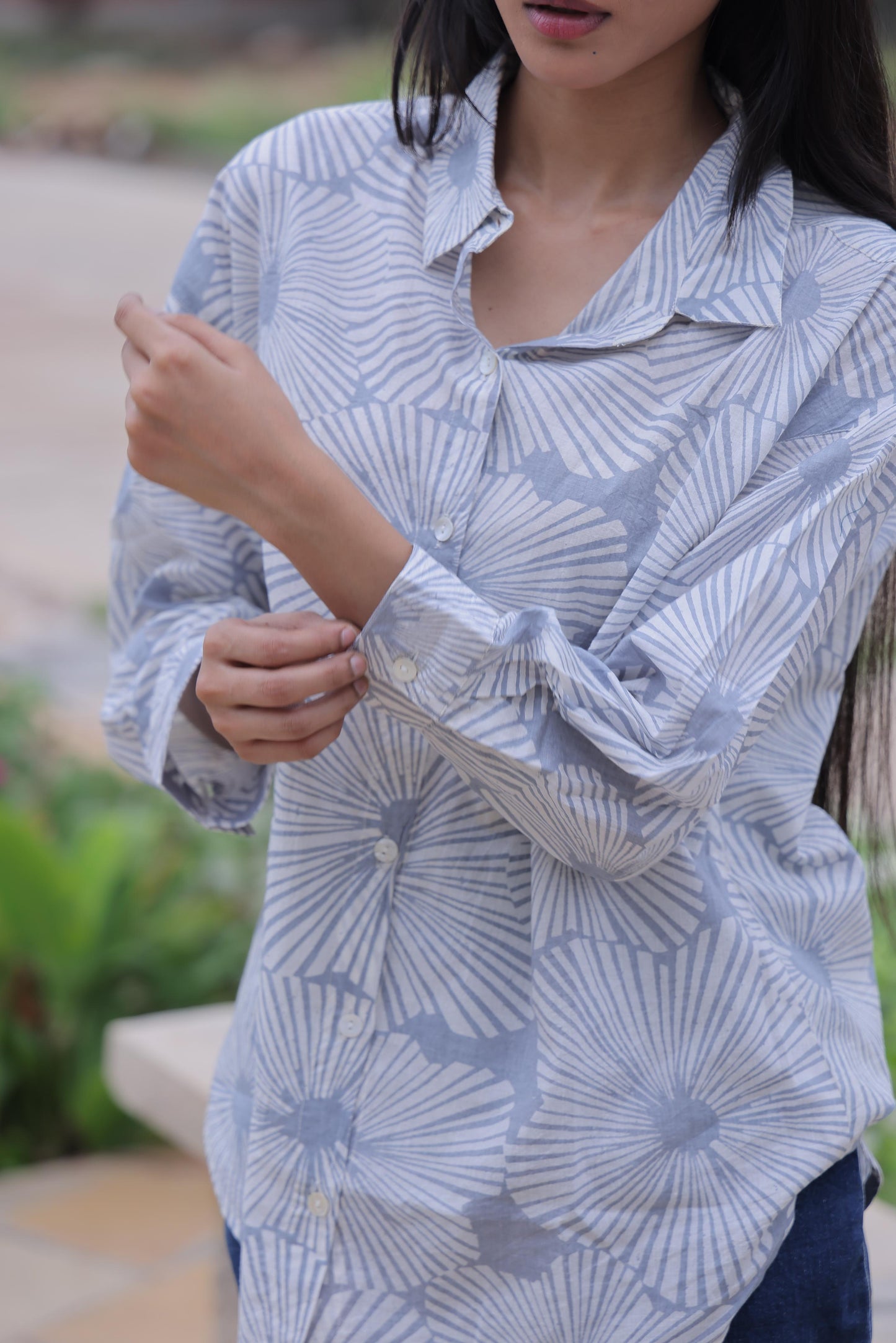 Grey Geometric Block Print Cotton Shirt