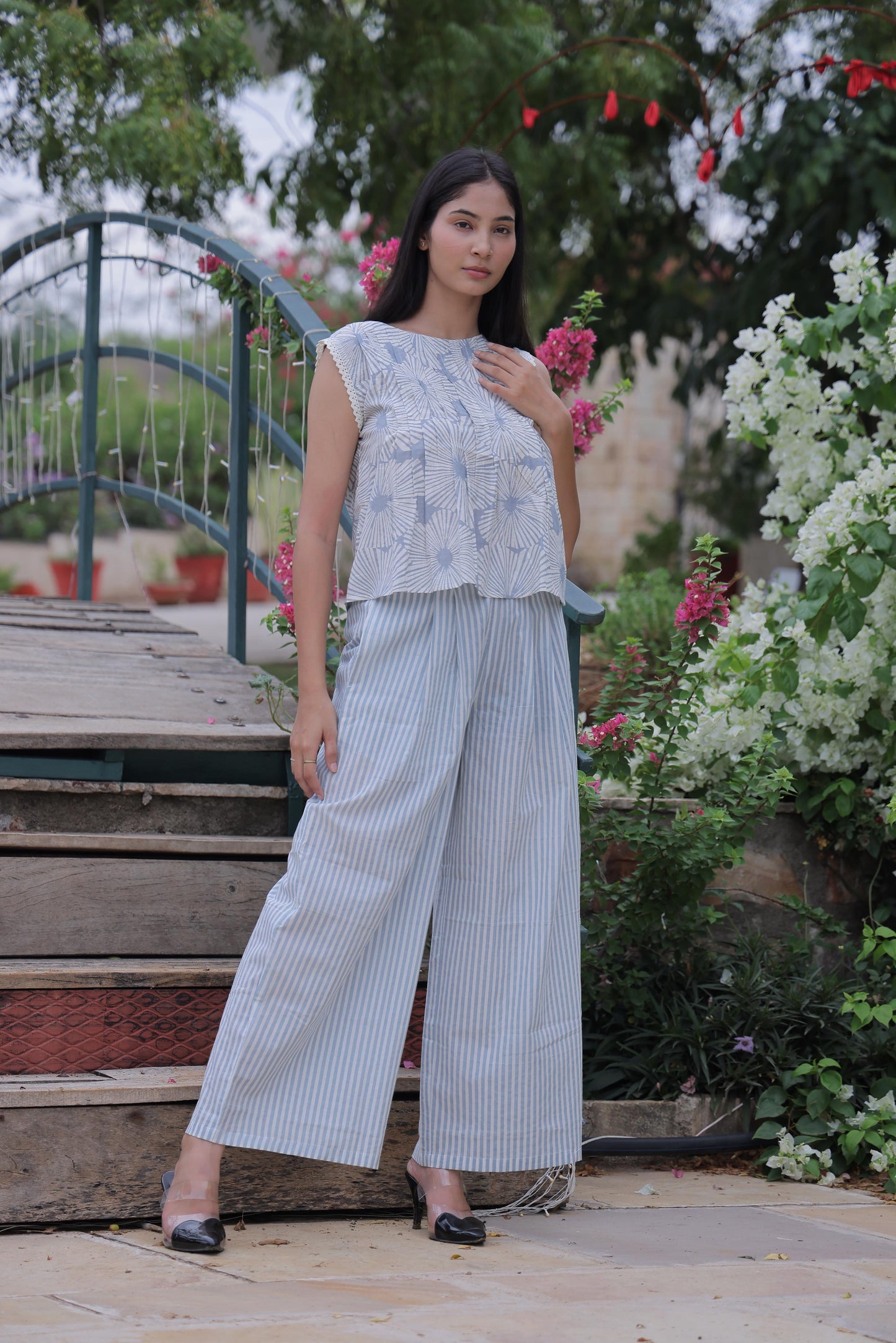Blue Striped & Block Print Cotton Co-ord Set