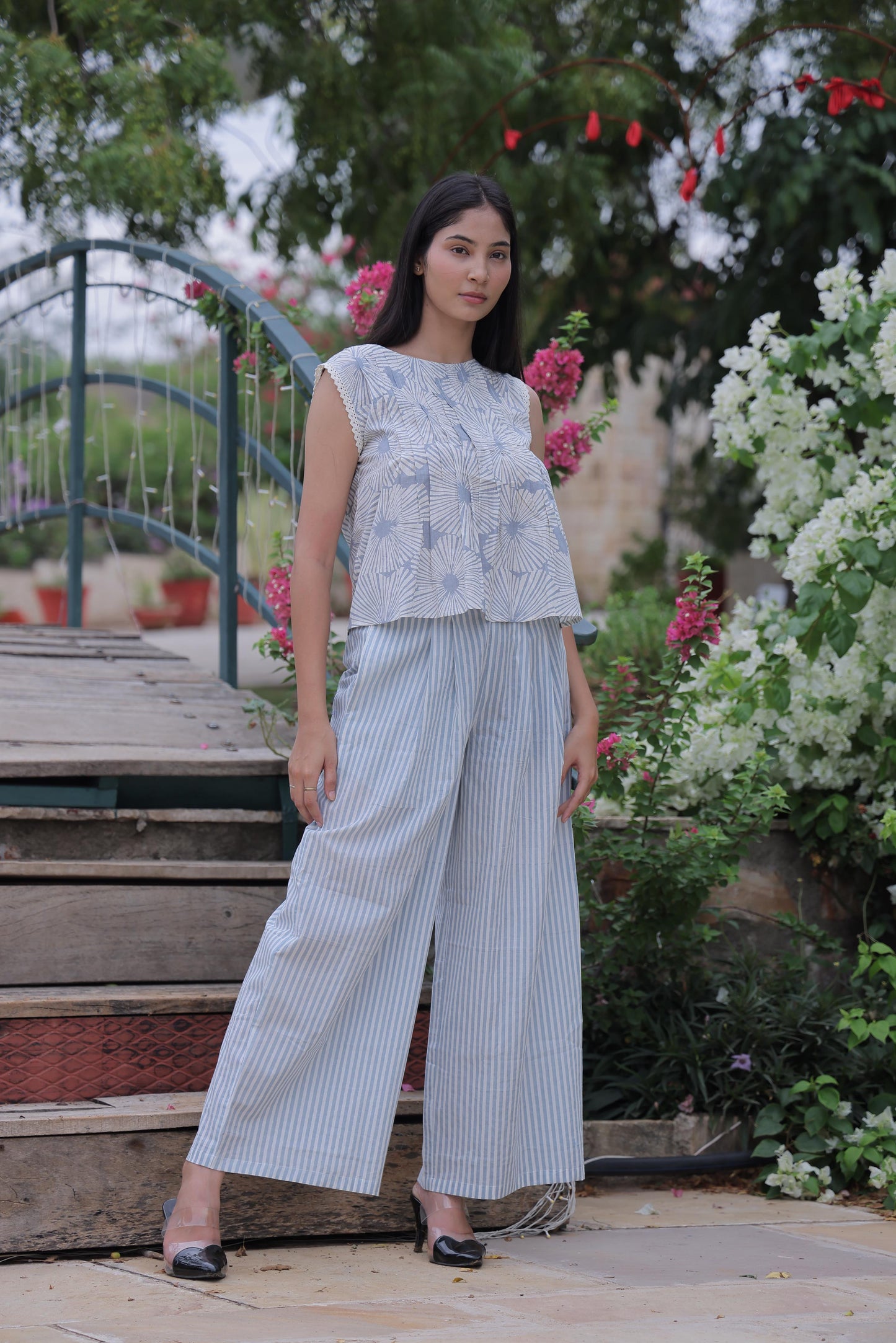 Blue Striped & Block Print Cotton Co-ord Set
