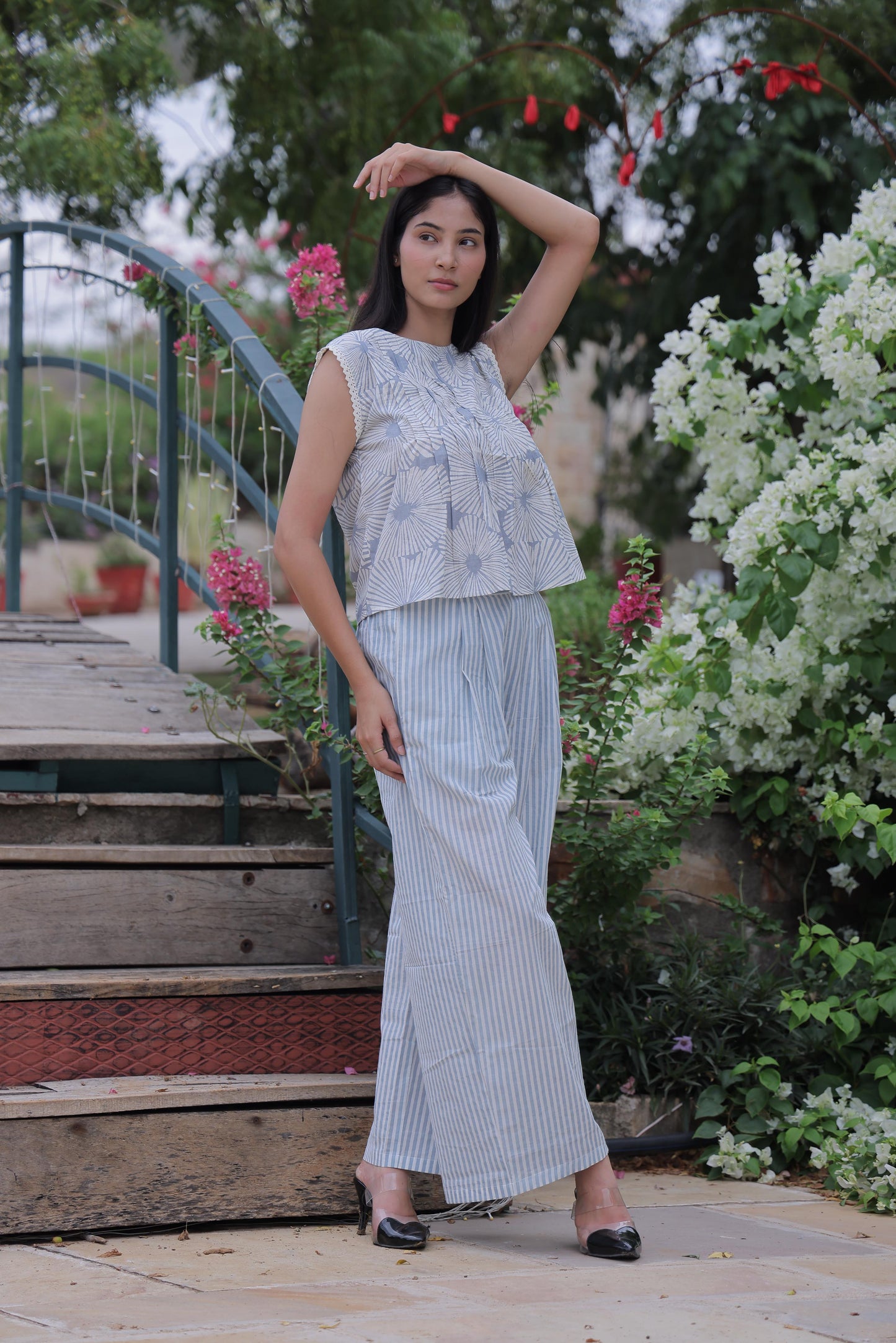 Blue Striped & Block Print Cotton Co-ord Set