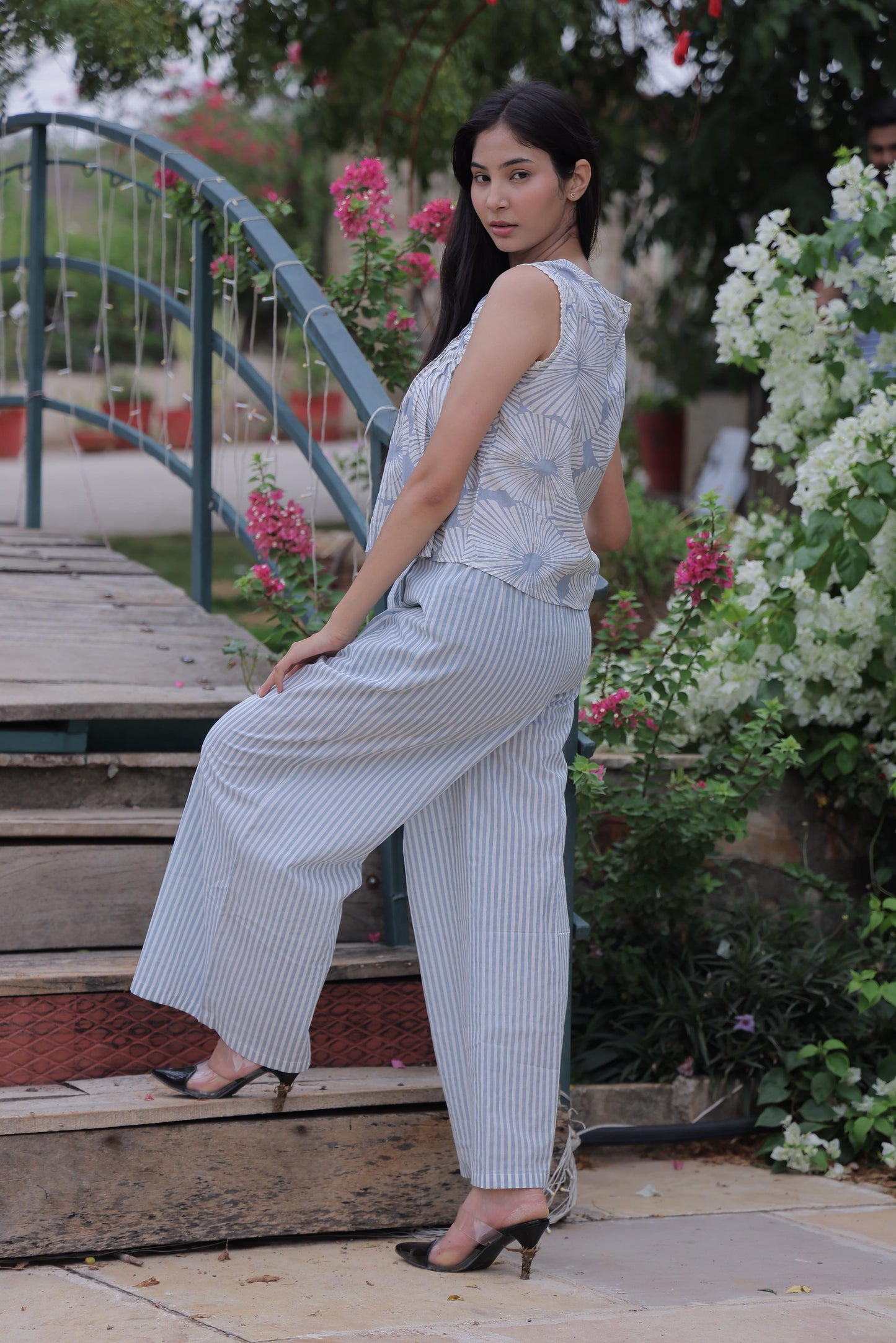 Blue Striped & Block Print Cotton Co-ord Set