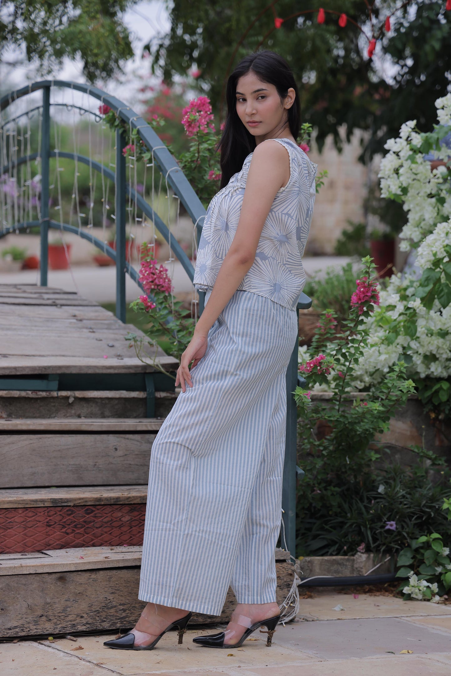 Blue Striped & Block Print Cotton Co-ord Set