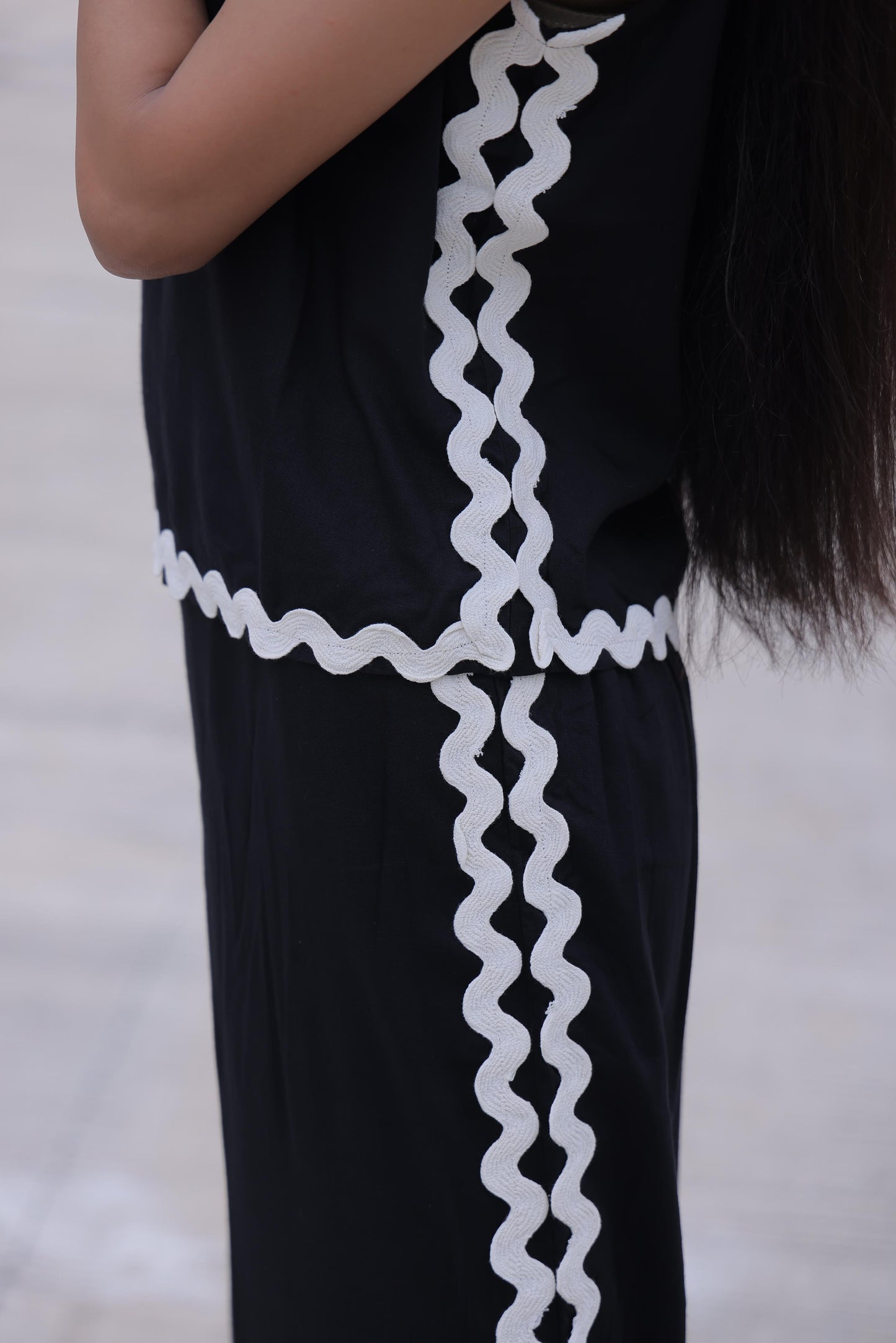 Black Solid Cotton Slub Co-ord Set