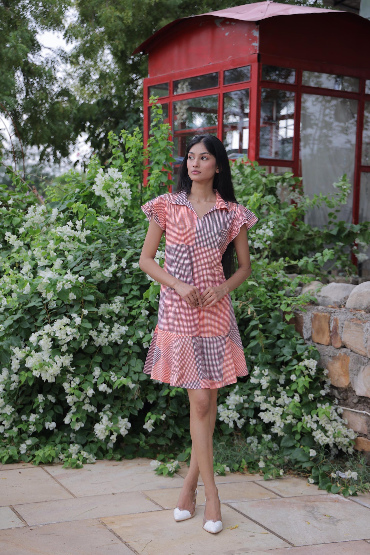 Orange Block Print Short Dress