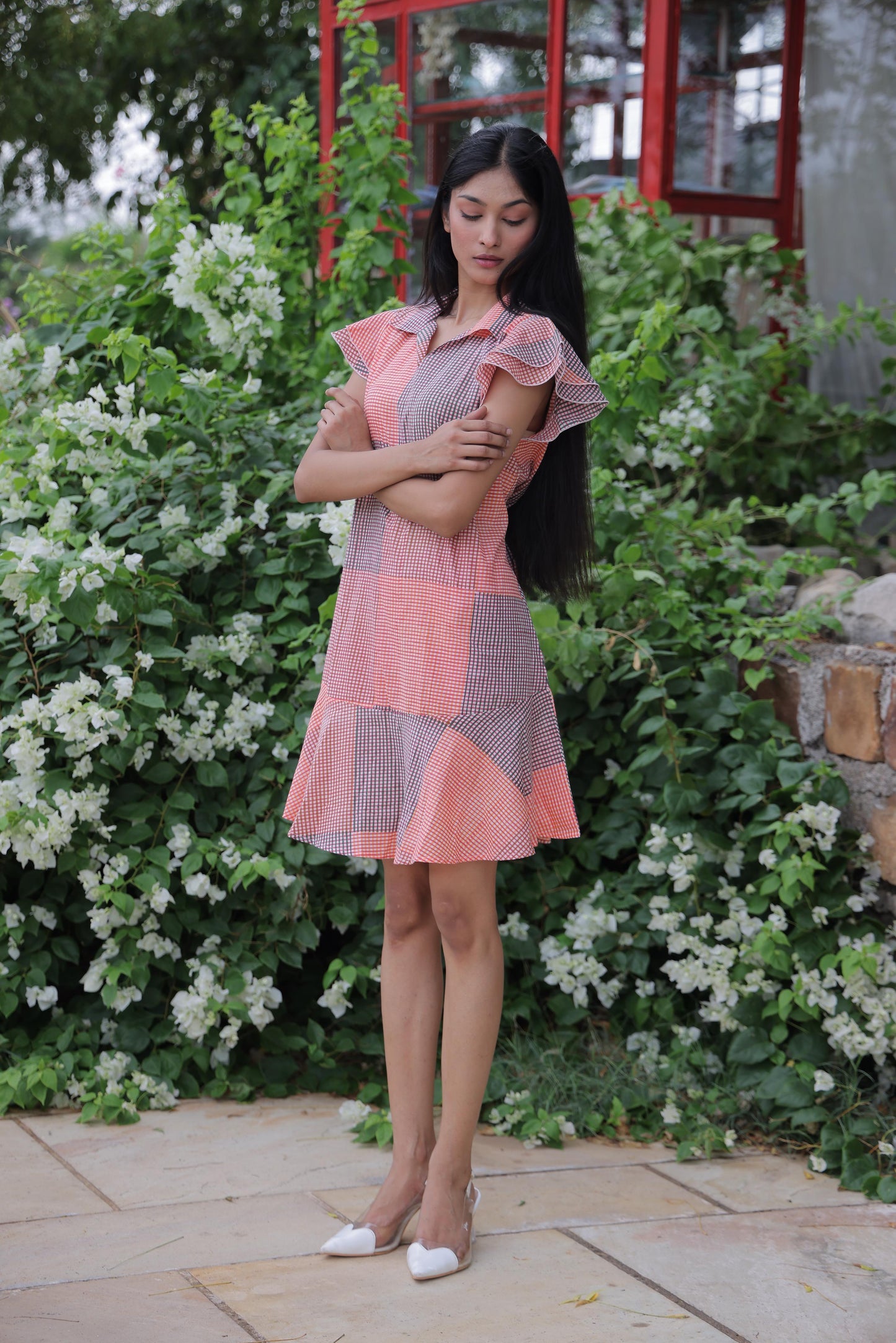 Orange Block Print Short Dress