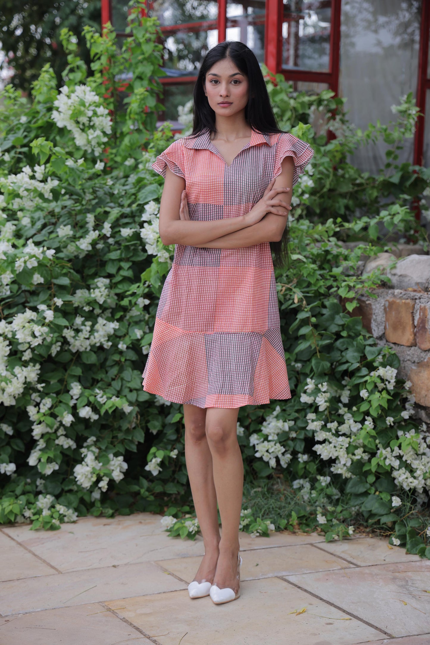 Orange Block Print Short Dress