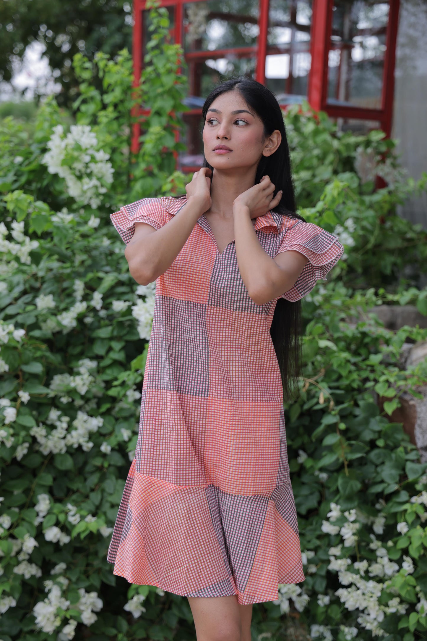 Orange Block Print Short Dress