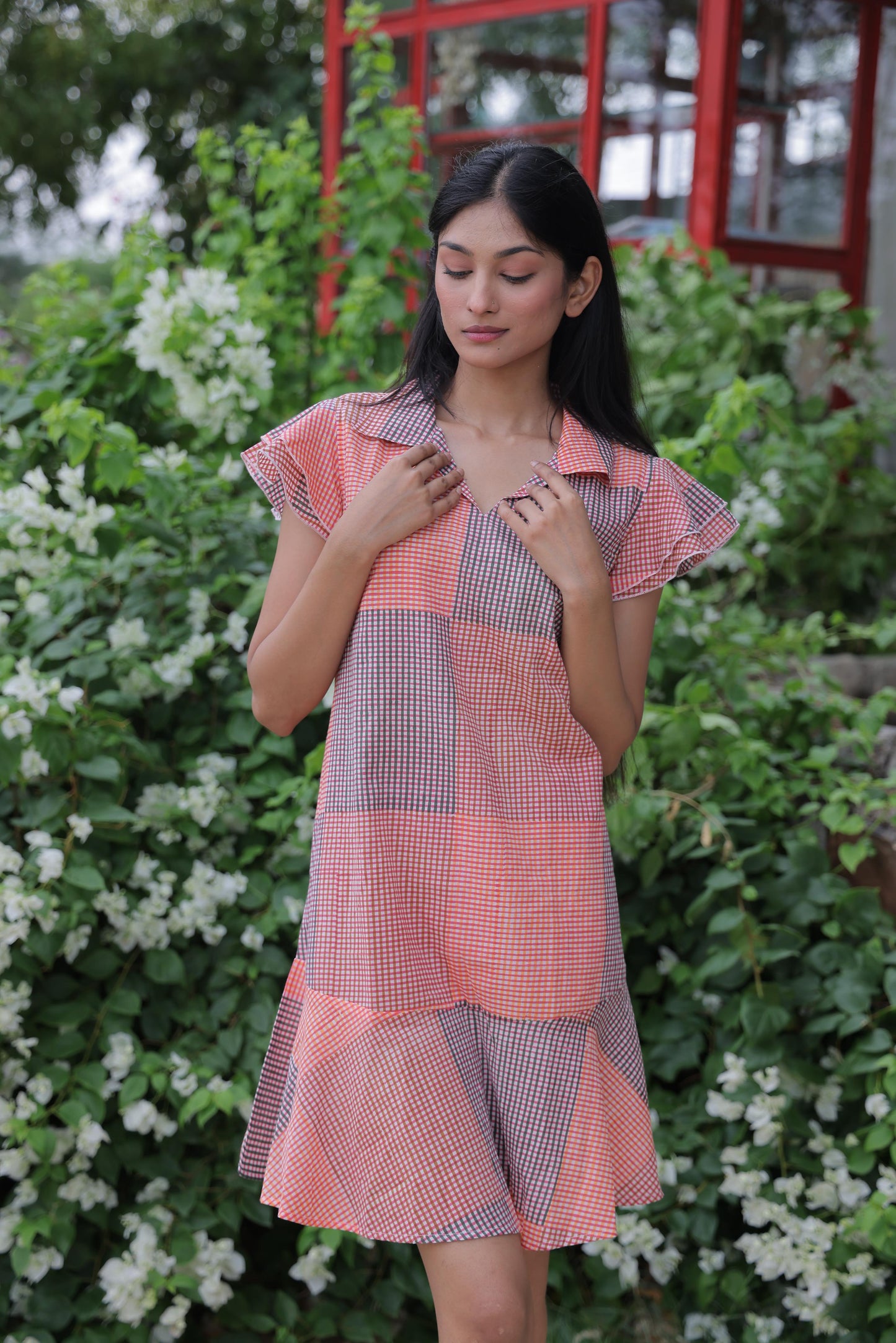 Orange Block Print Short Dress