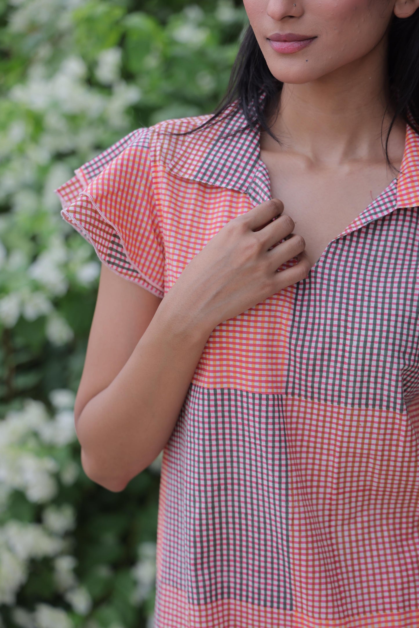 Orange Block Print Short Dress