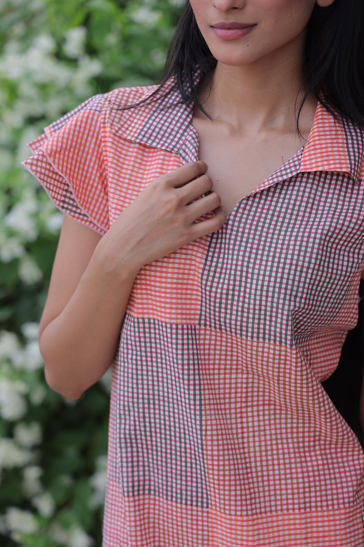 Orange Block Print Short Dress
