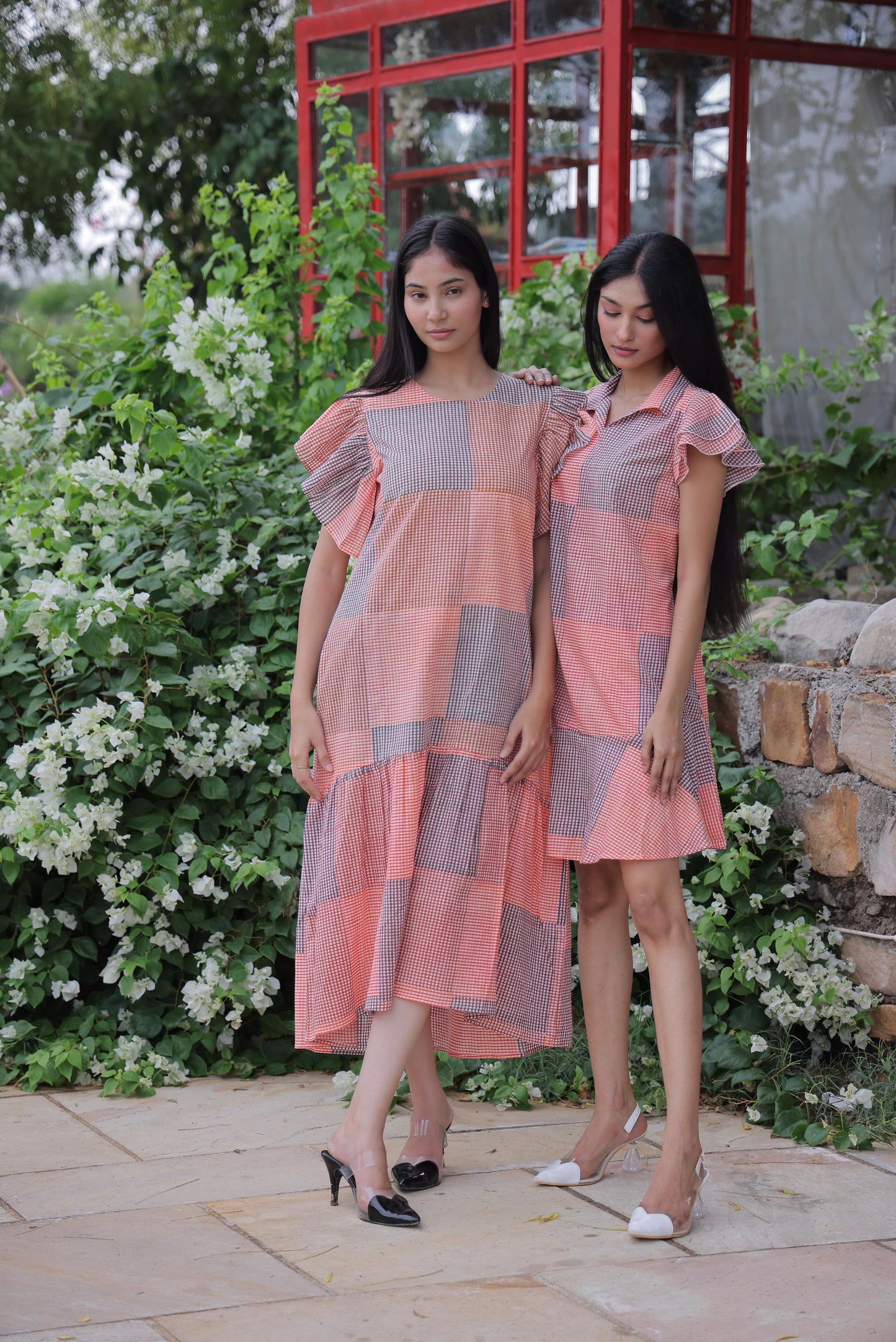 Orange Block Print Long Dress