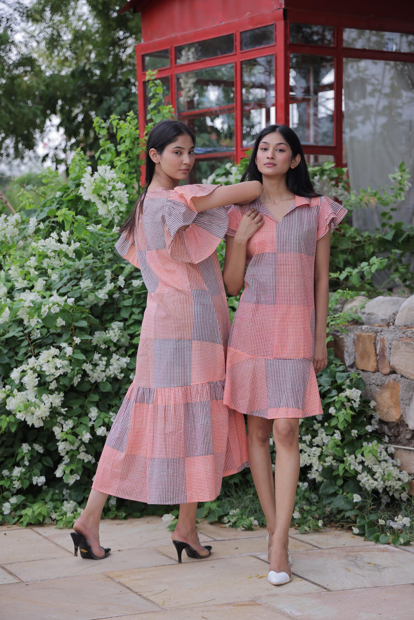 Orange Block Print Long Dress