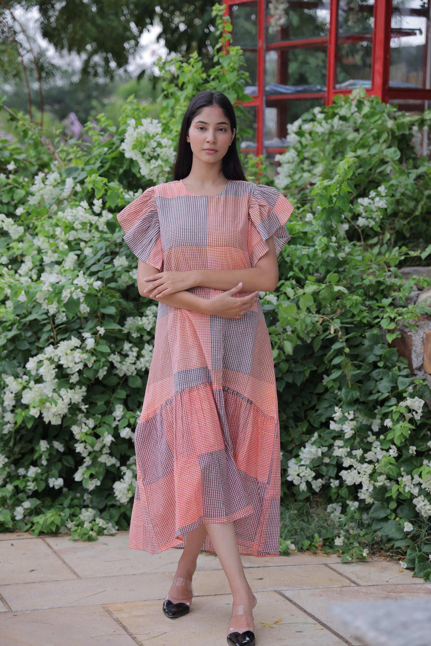 Orange Block Print Long Dress