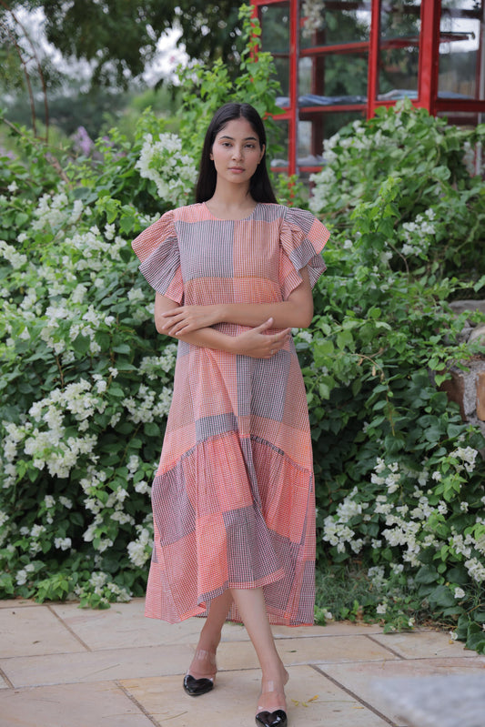 Orange Block Print Long Dress