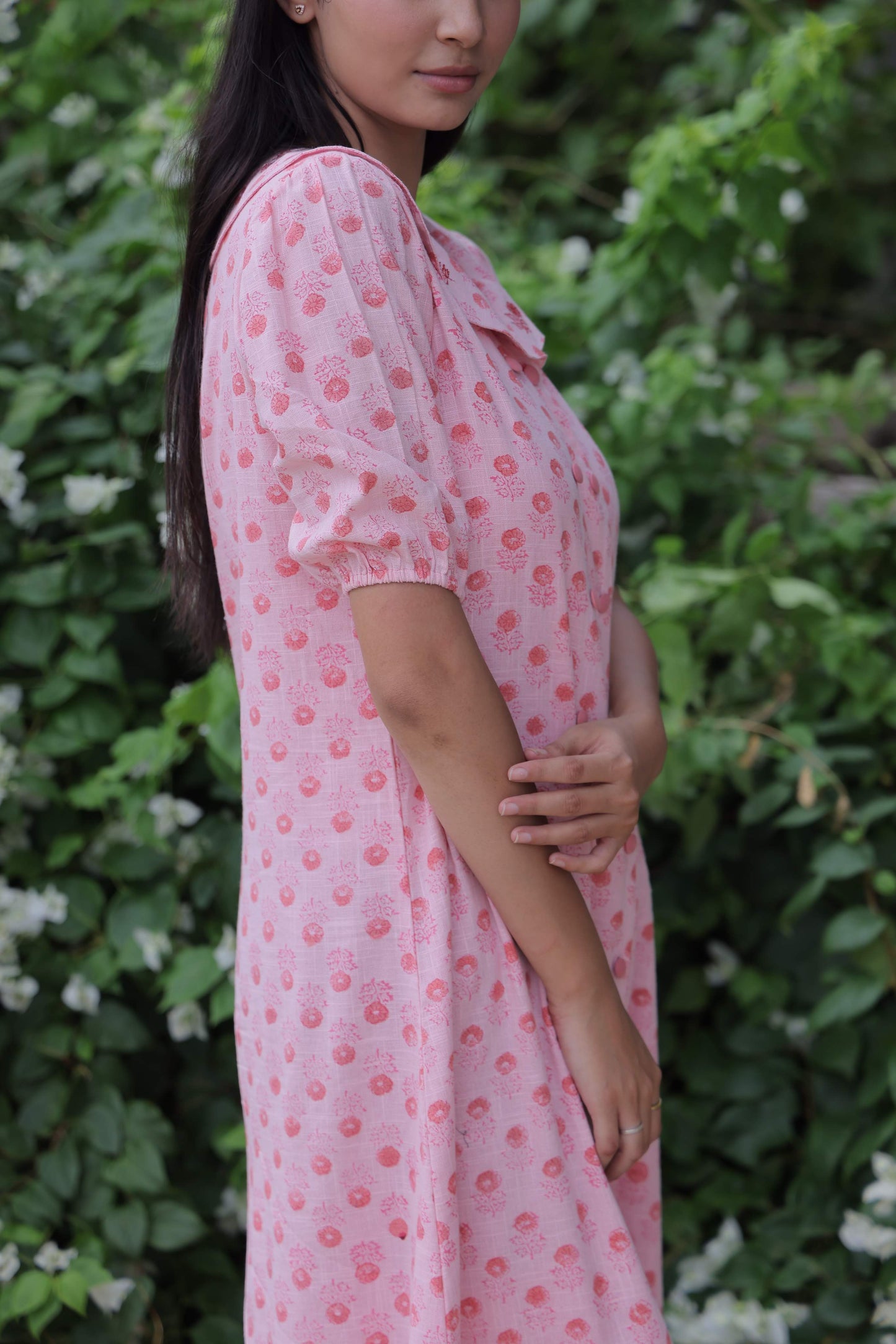Pink Embroidered Button Dress