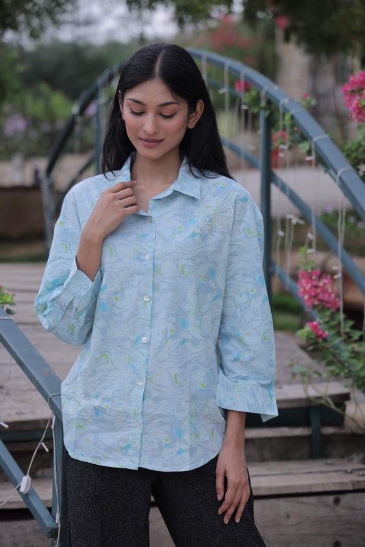 Light Blue Foil Print Shirt