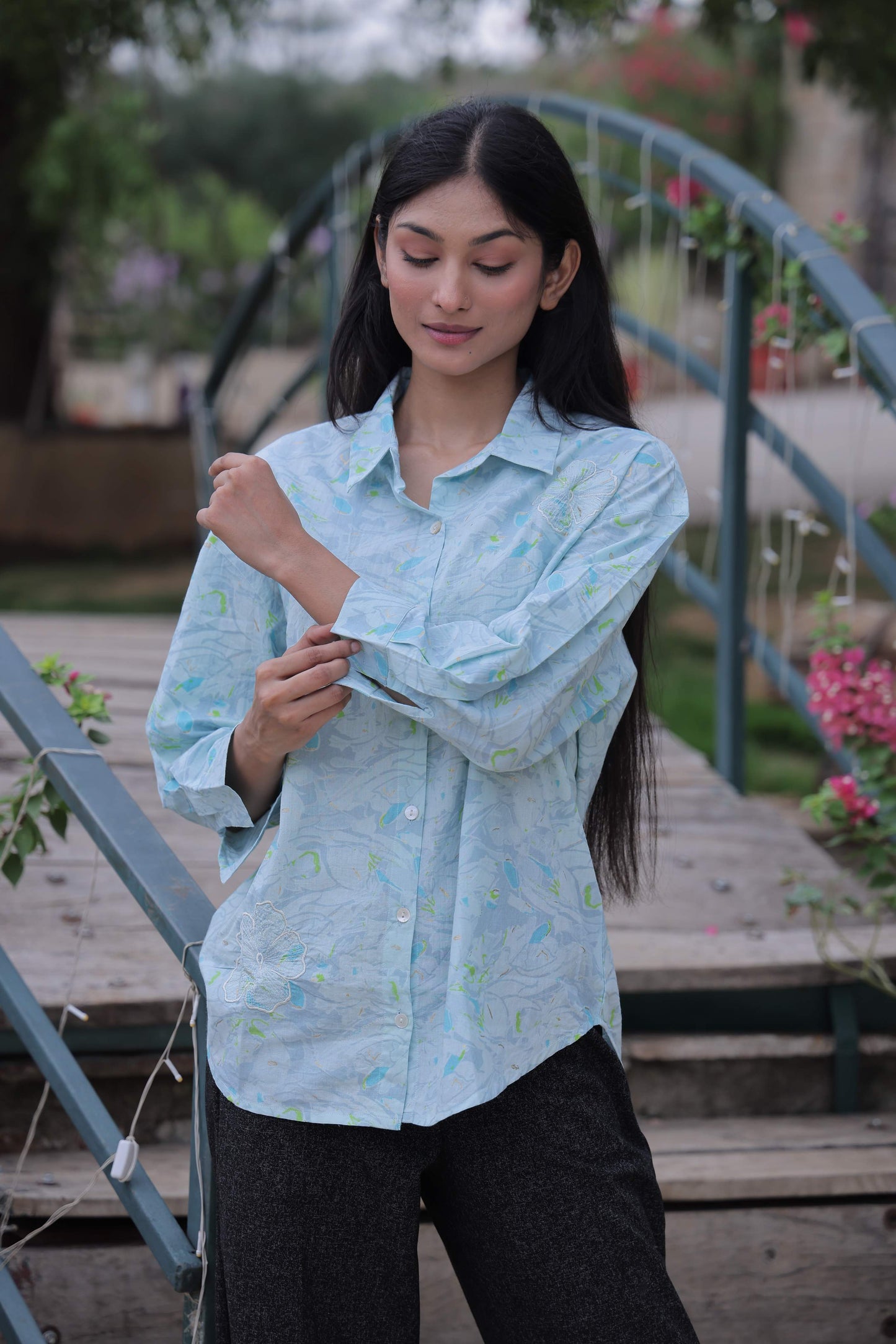 Light Blue Foil Print Shirt