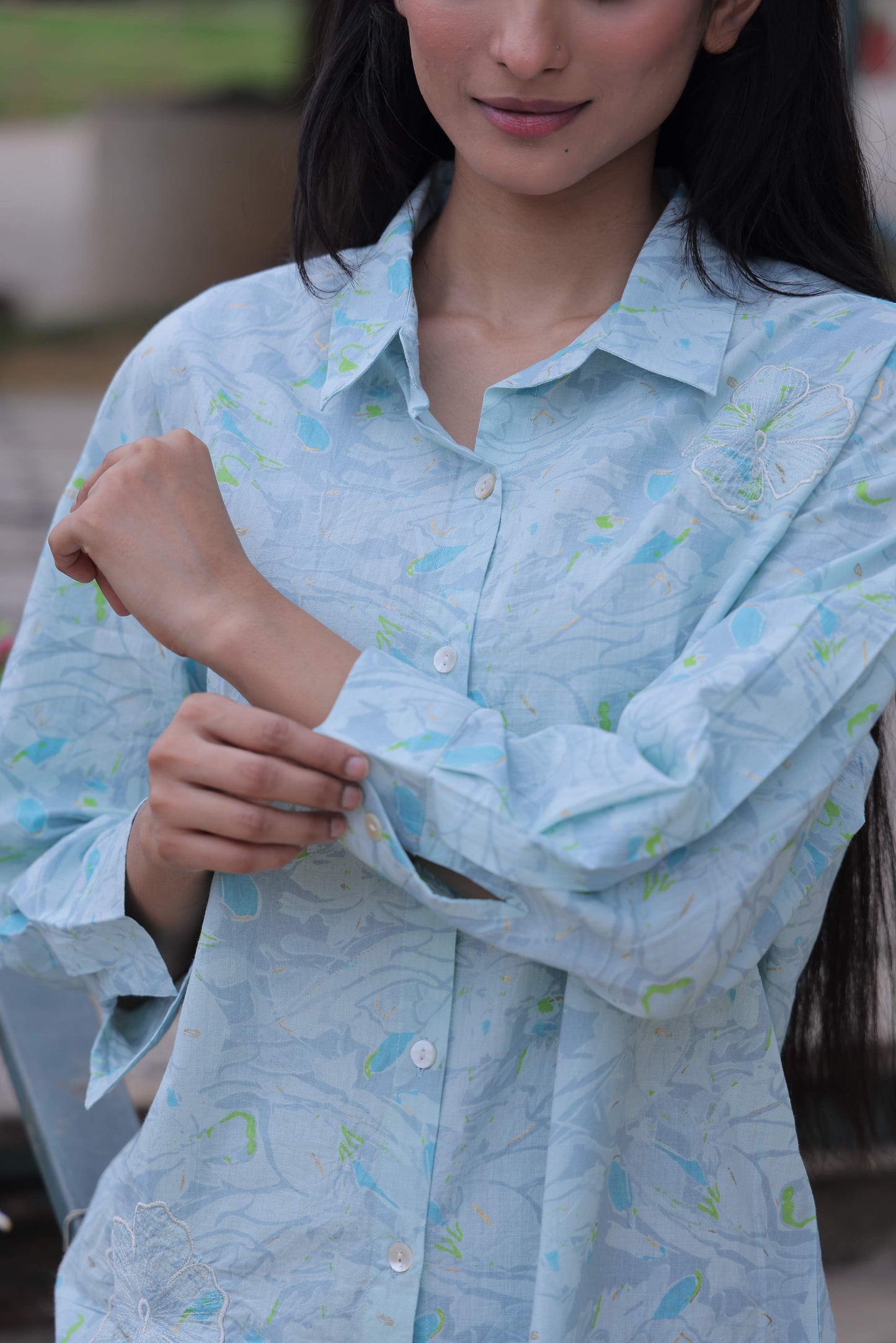 Light Blue Foil Print Shirt