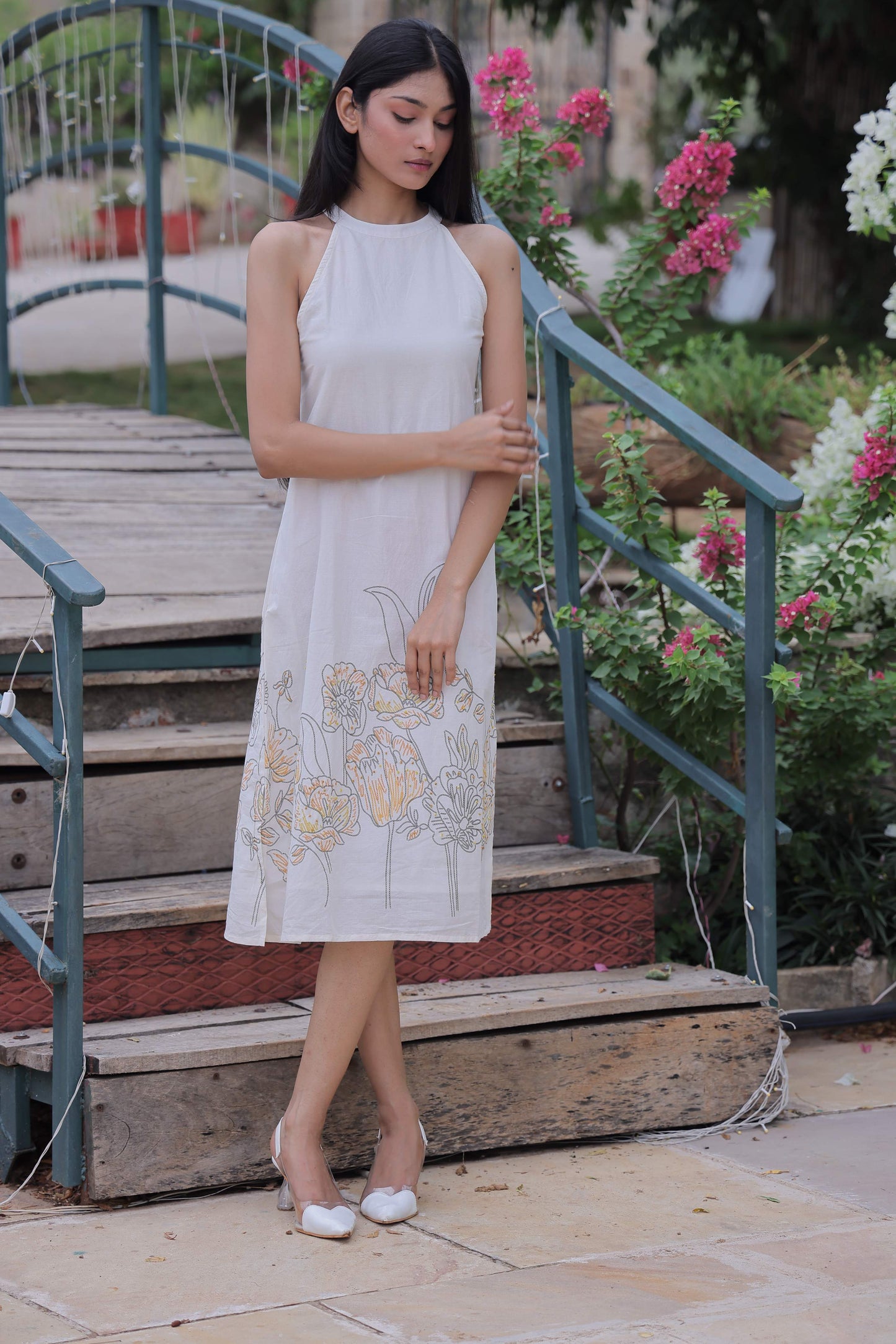 White Floral Panel Dress