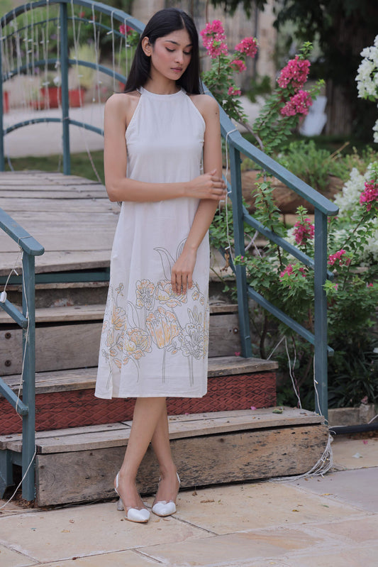 White Floral Panel Dress