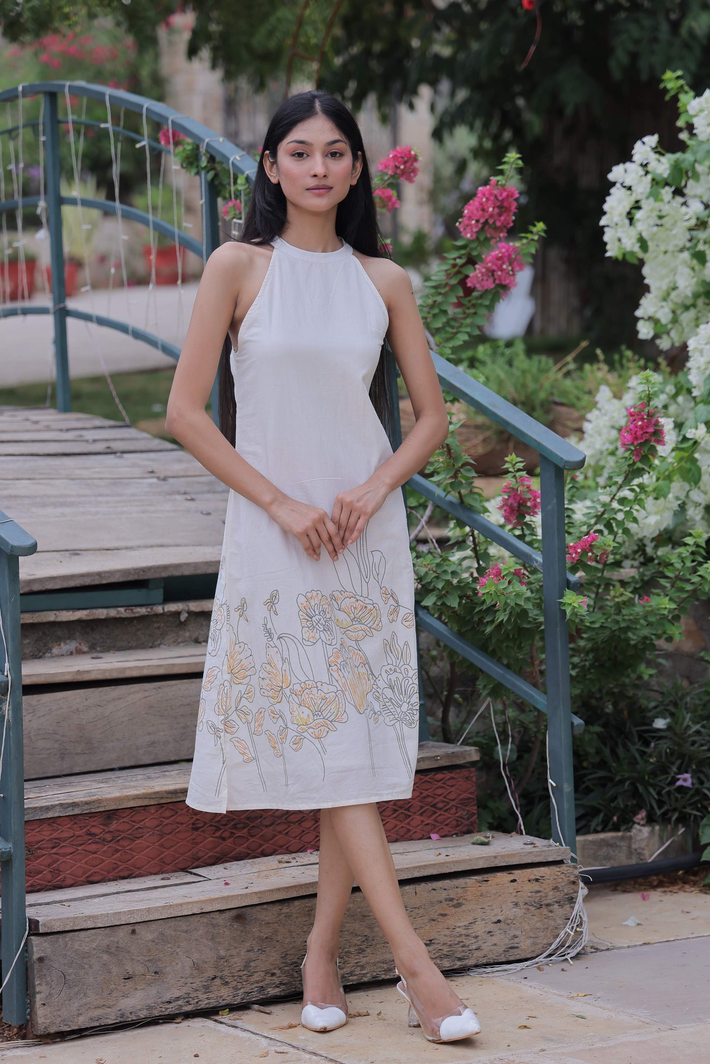 White Floral Panel Dress