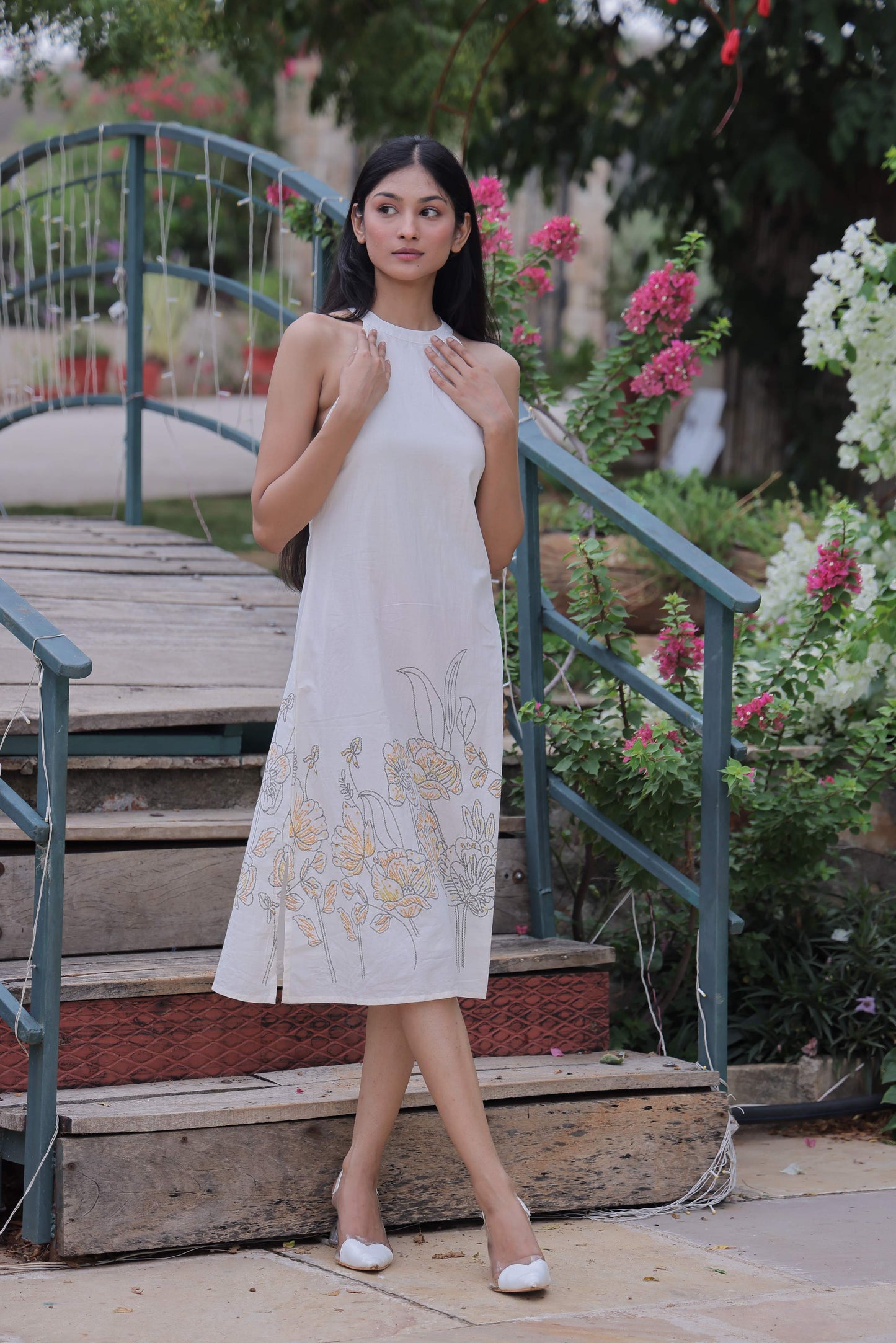White Floral Panel Dress