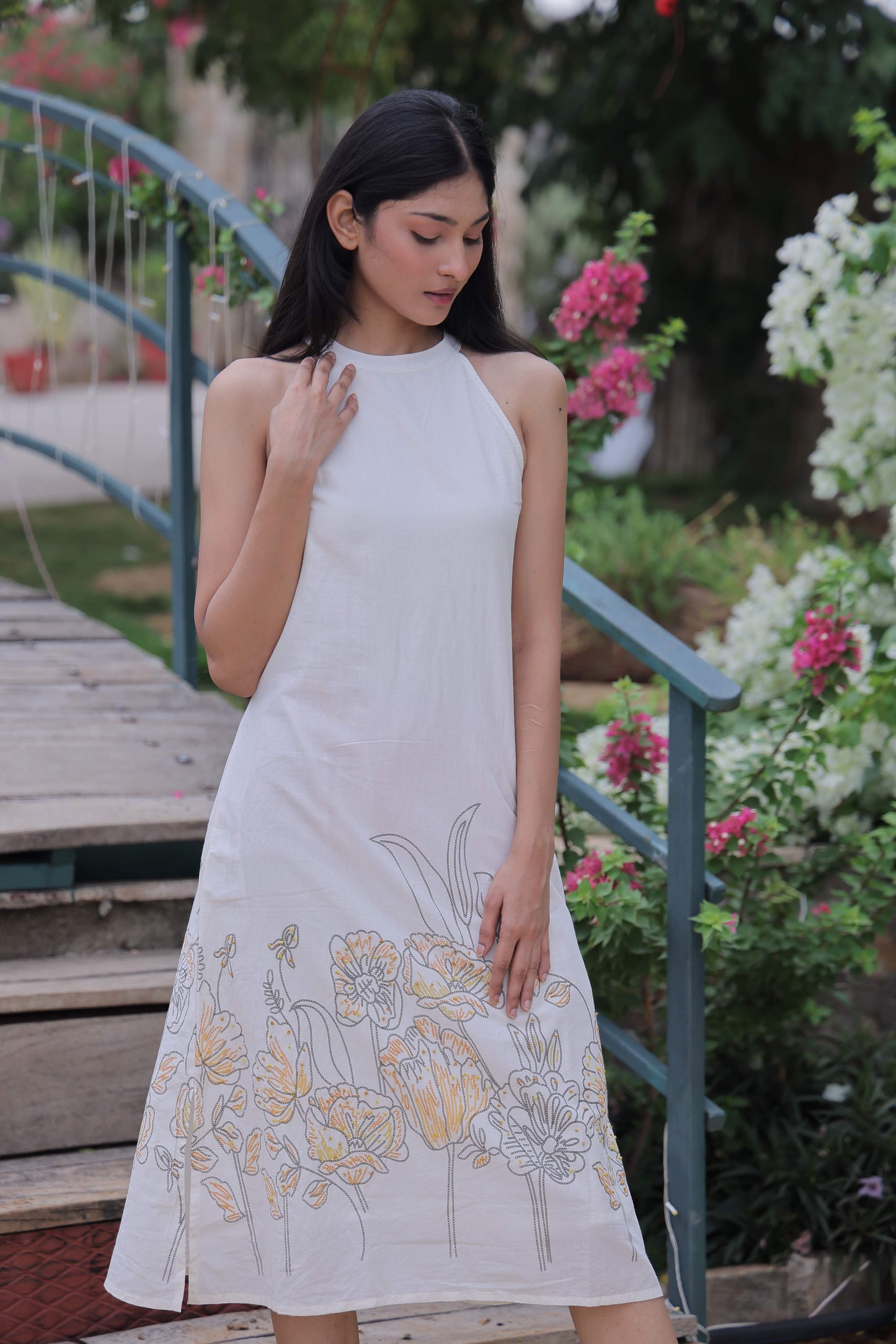 White Floral Panel Dress