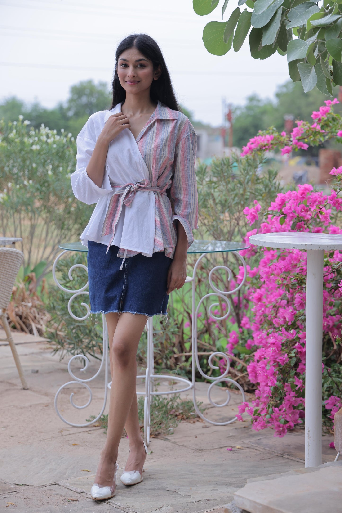 Half-and-Half Pink & White Shirt