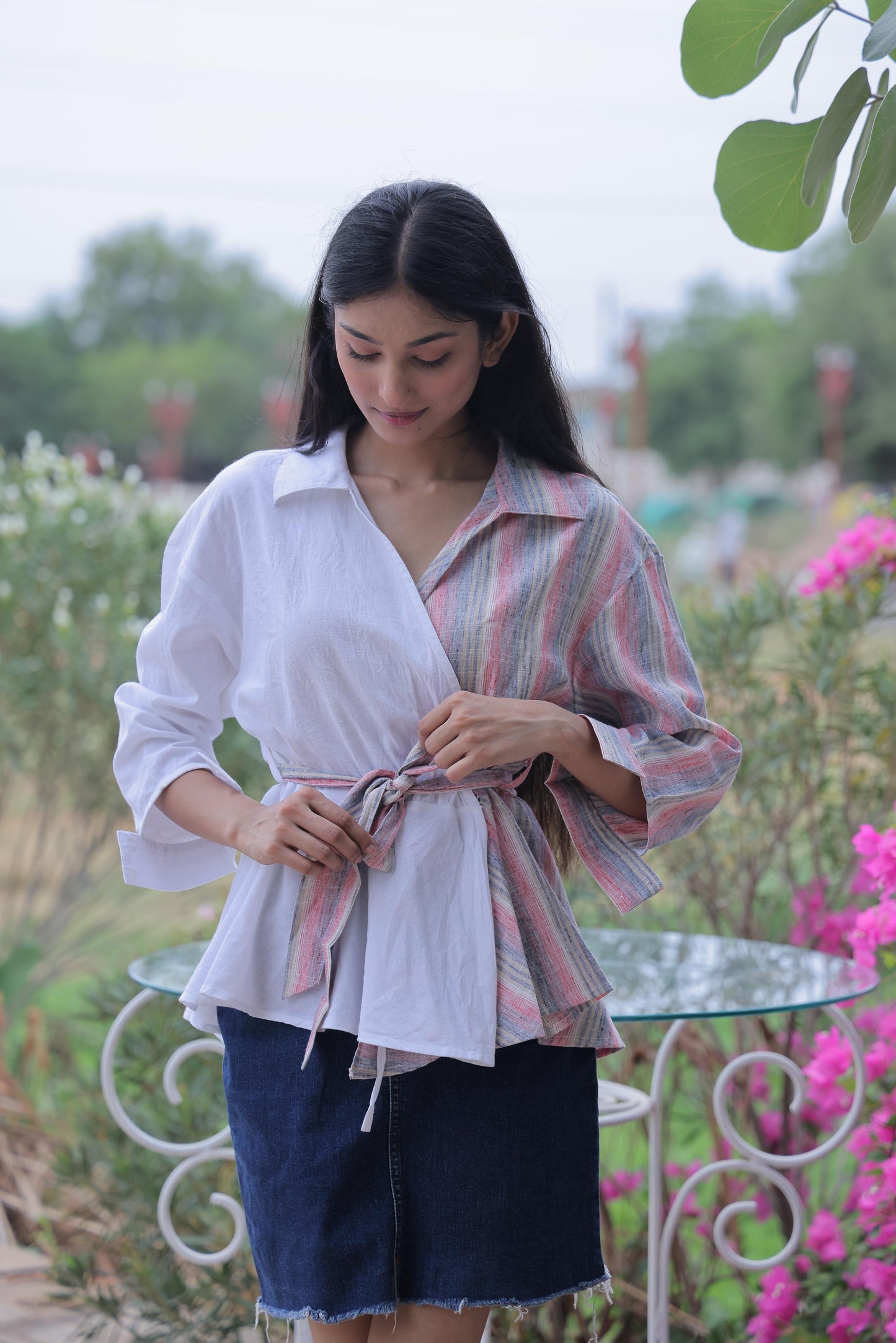 Half-and-Half Pink & White Shirt