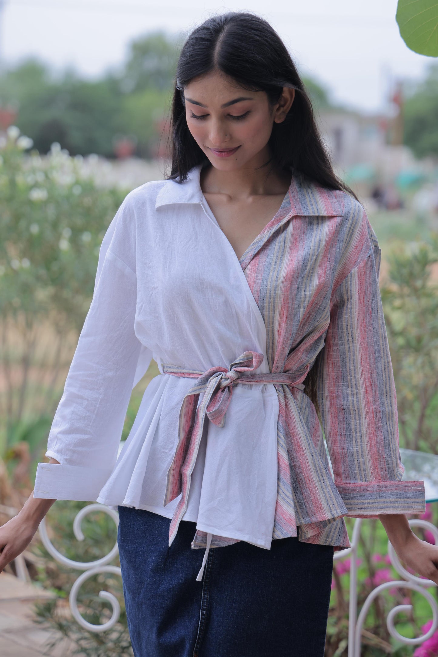 Half-and-Half Pink & White Shirt