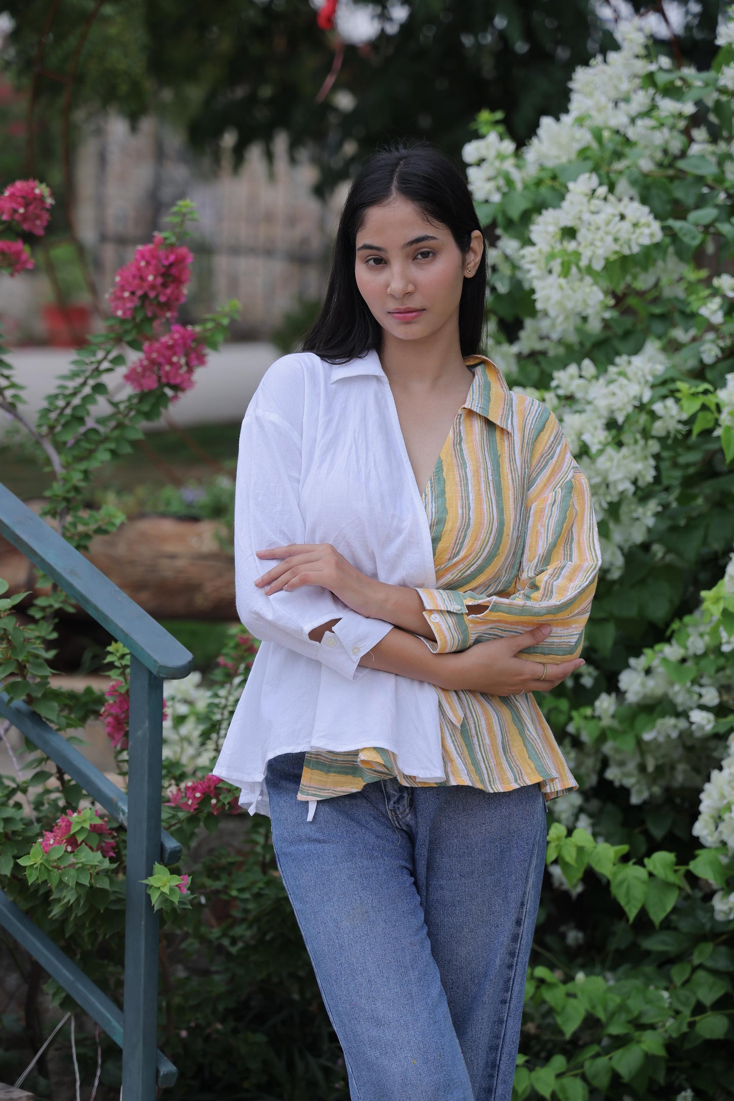 Half-and-Half Yellow & White Shirt